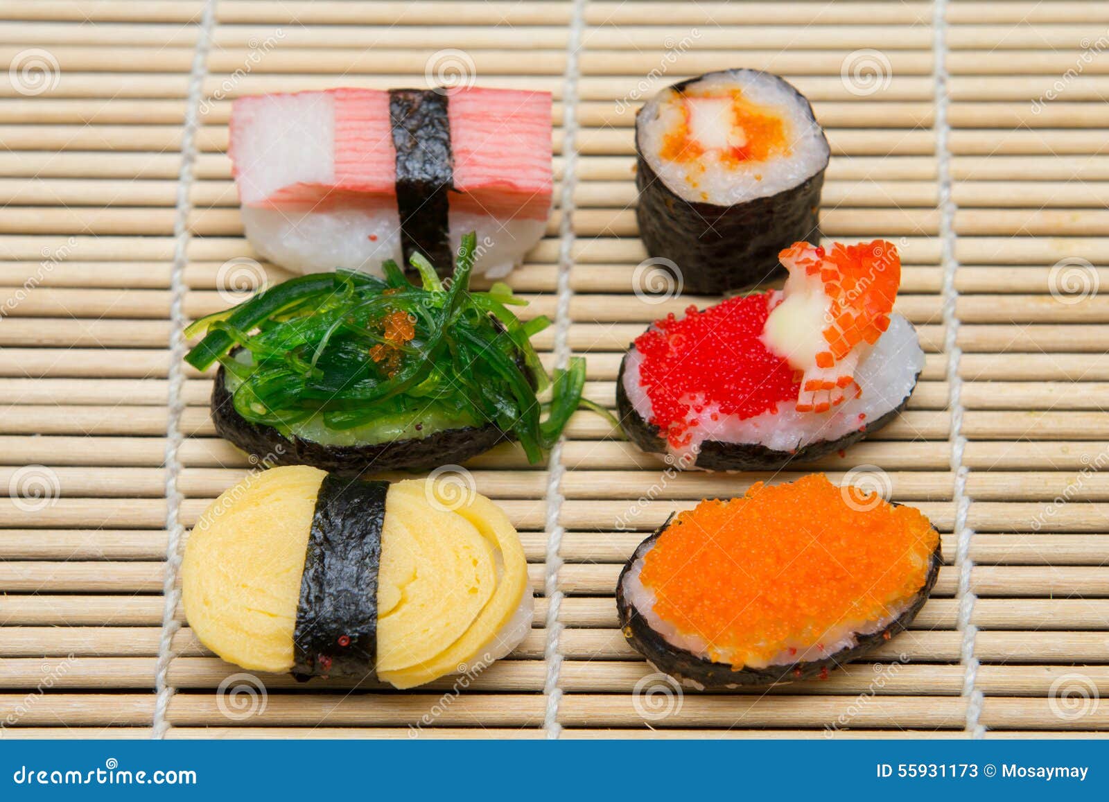 Delicious Sushi on Bamboo Mat Stock Image Image of meal, sushi 55931173