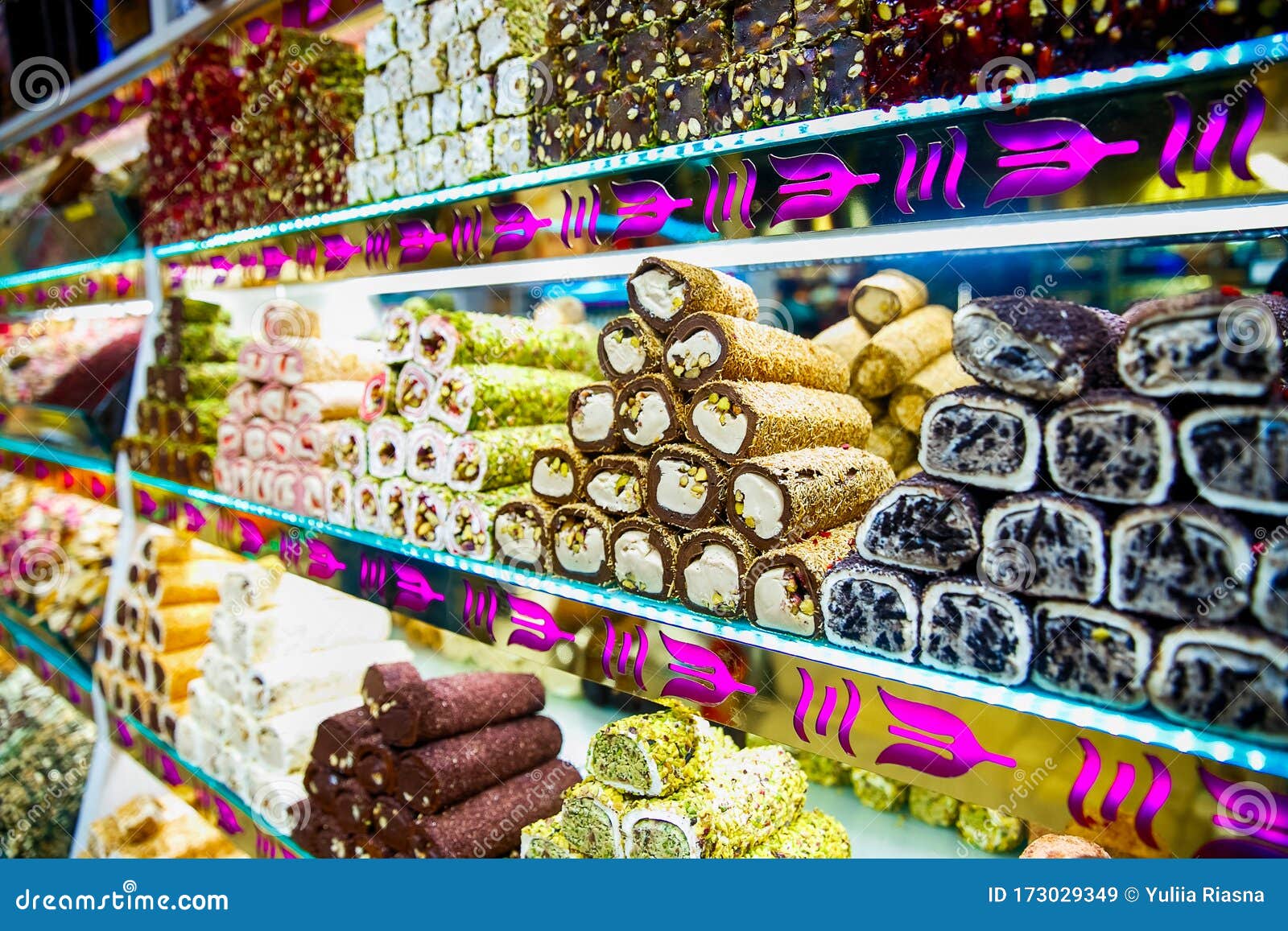 Delicious Tasty Turkish Delight Sweets And Dried Fruits At Grand Bazaar 