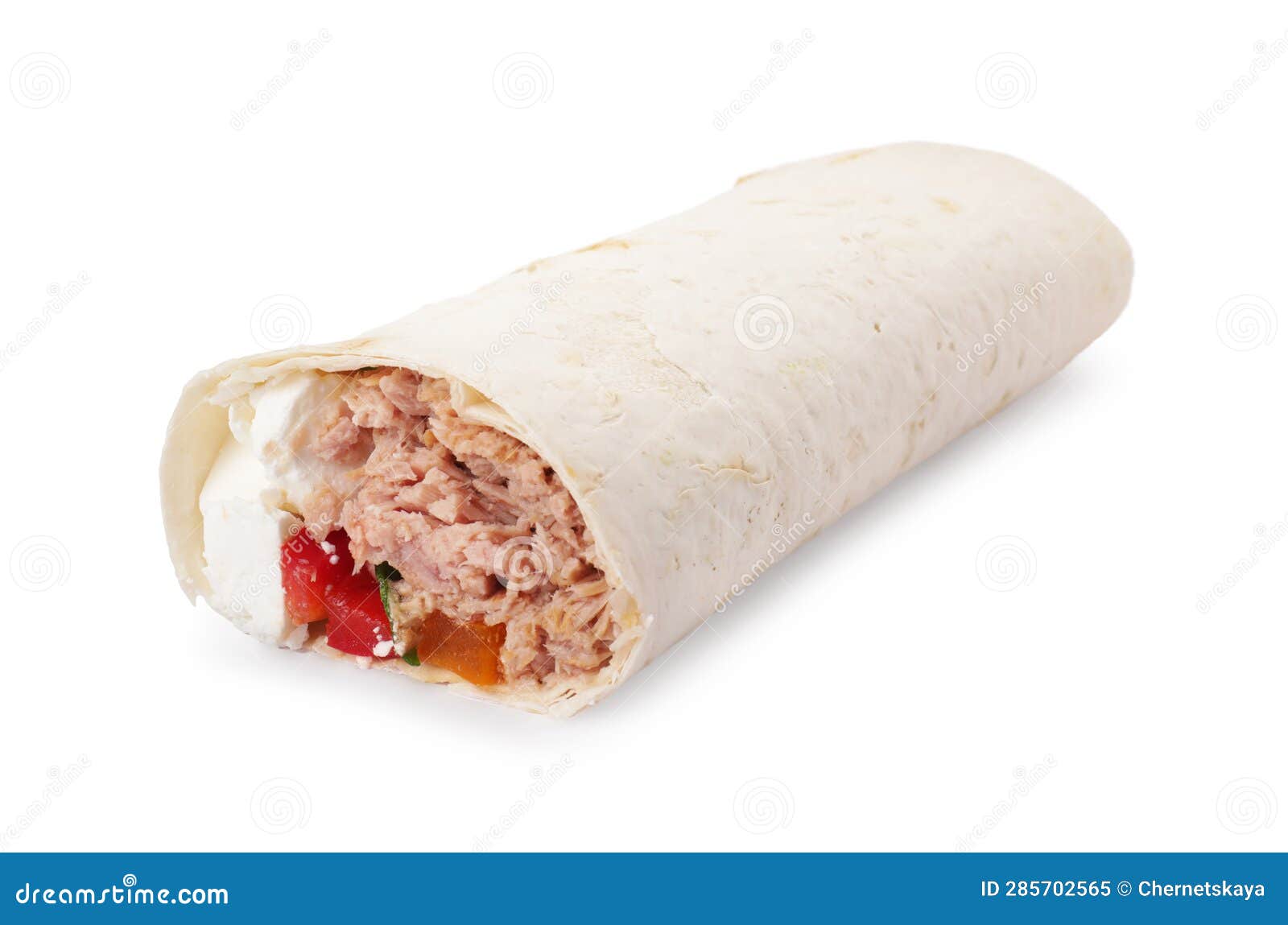 Delicious Tortilla Wrap with Tuna Isolated on White Stock Image Image