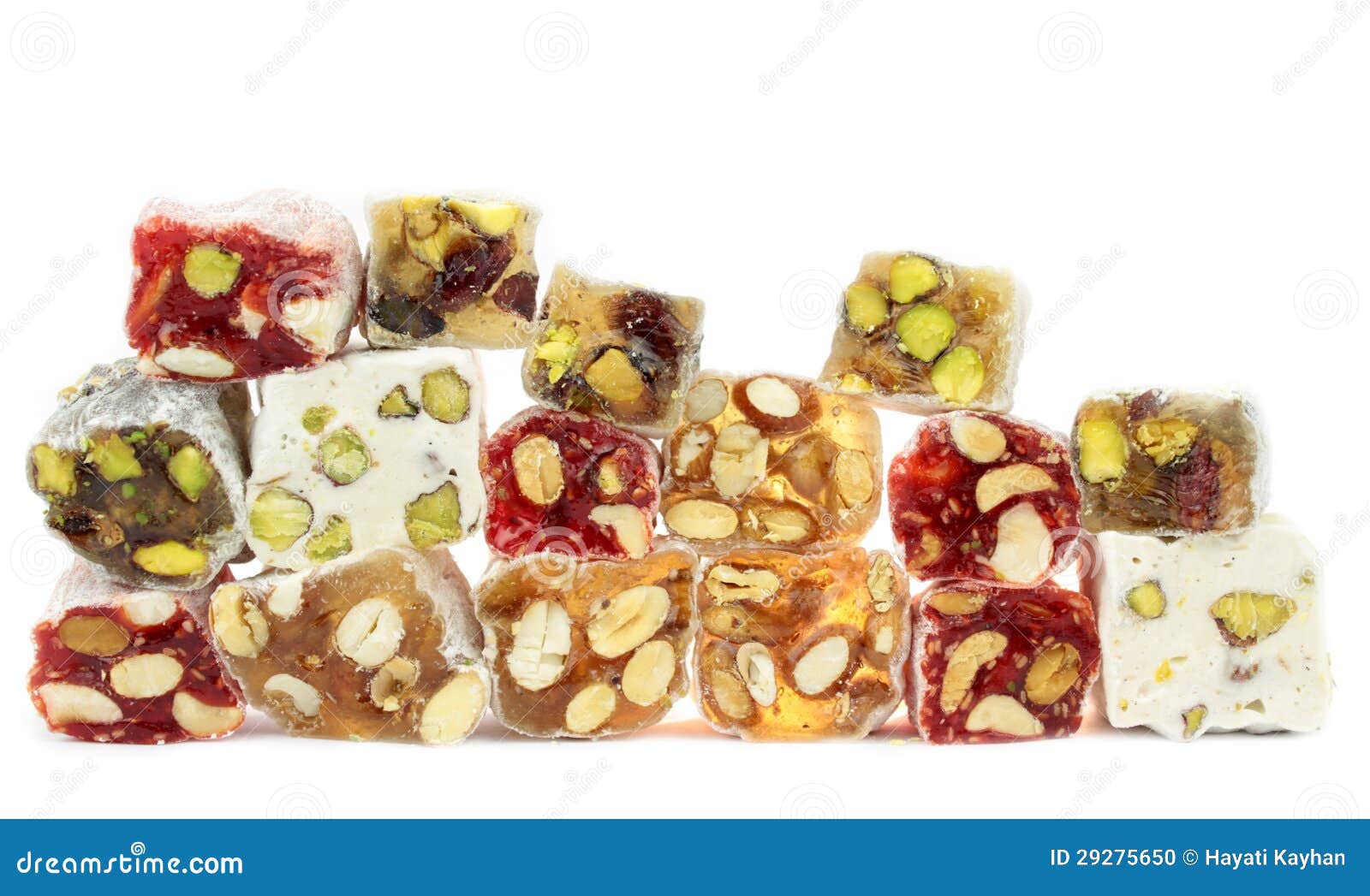 Delicious Turkish Delight With Nuts On White Background. Stock Photo