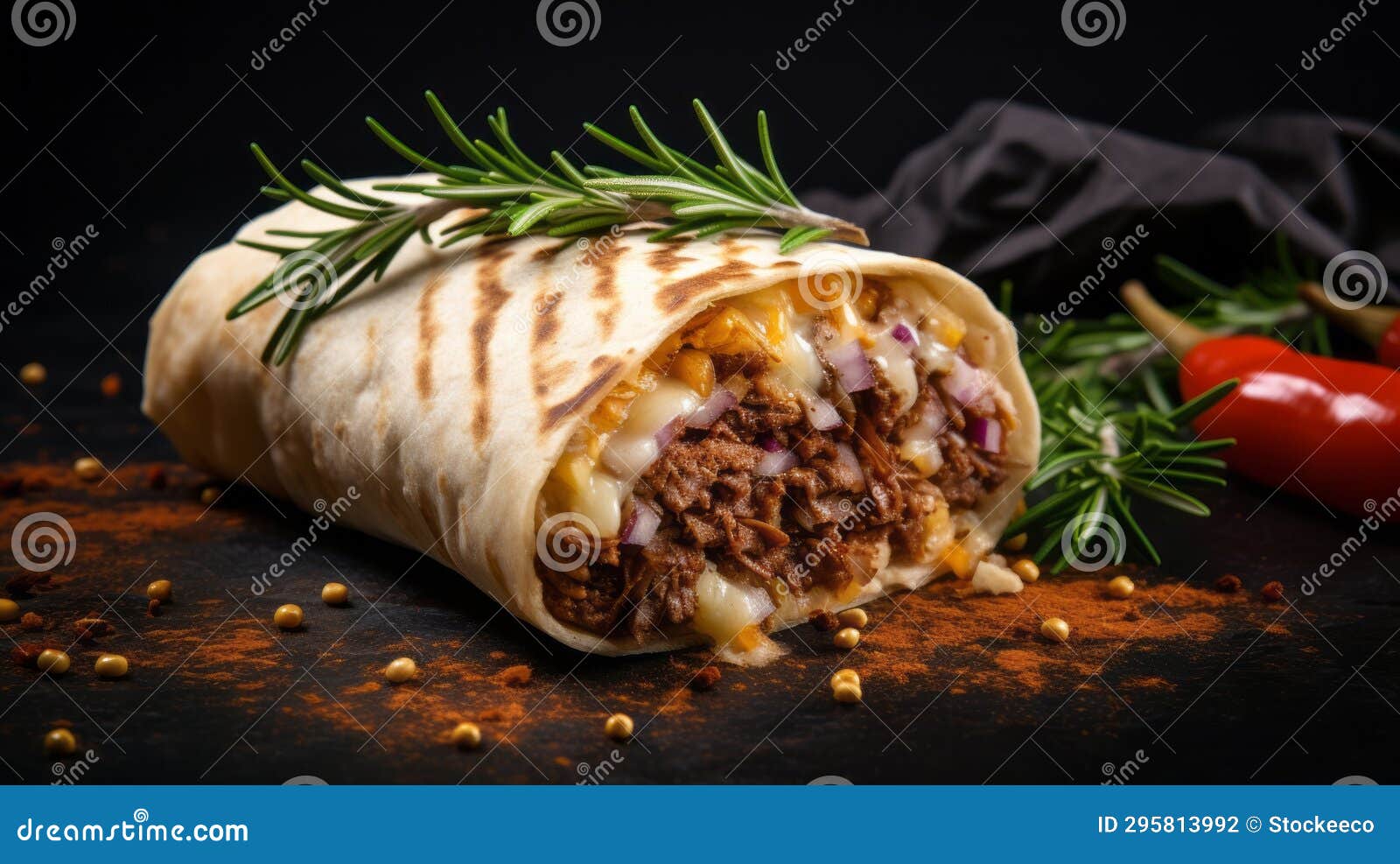 delicious vegetarian burrito with fresh herbs and spices