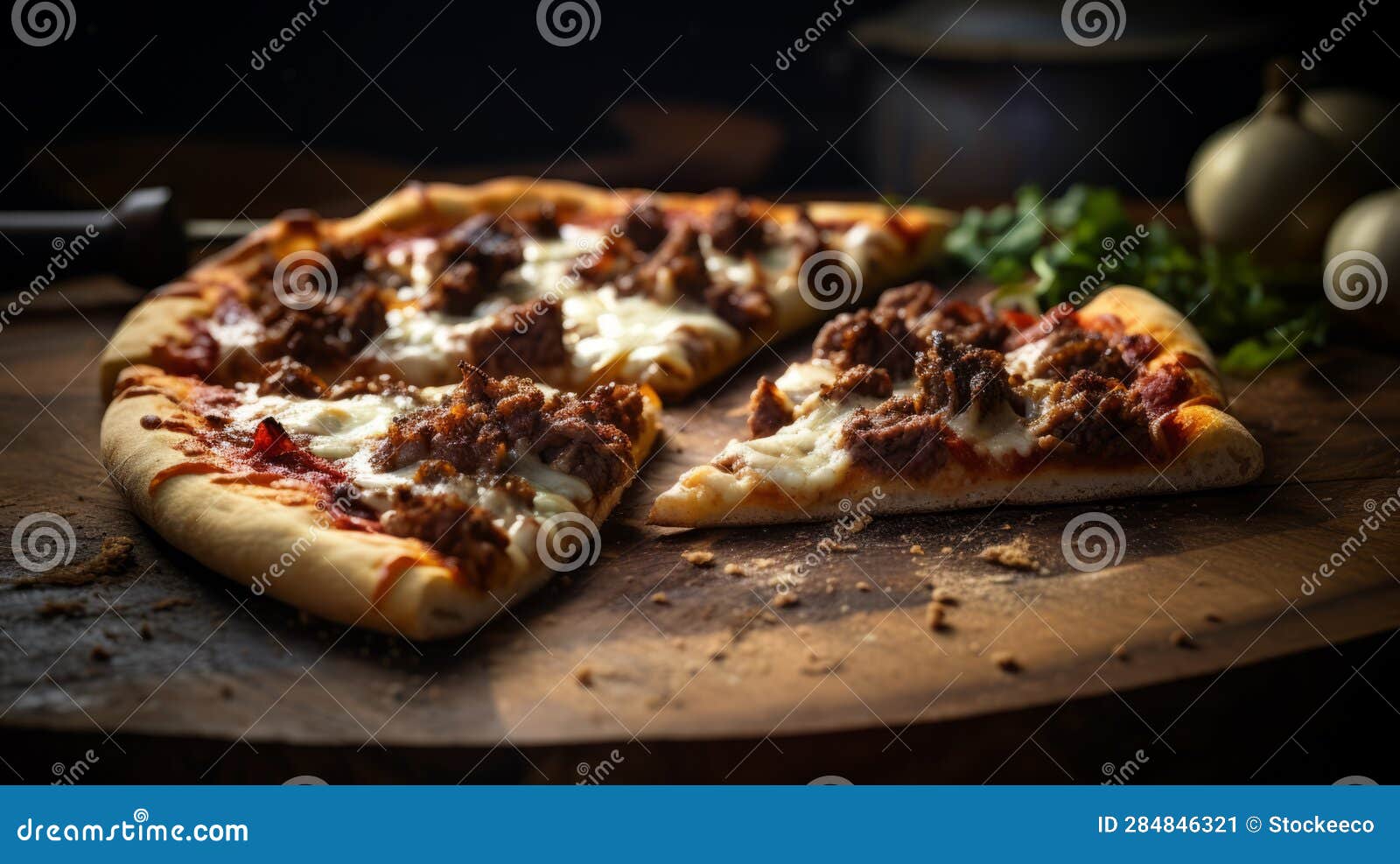 Delicious Woodfired Pizza with Savory Meat Toppings Stock Illustration