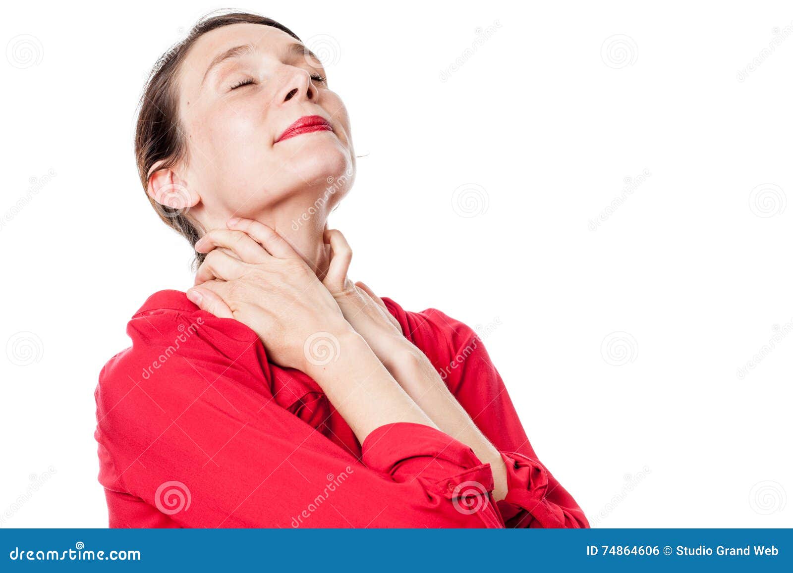 delighted beautiful woman closing her eyes for relaxing body language