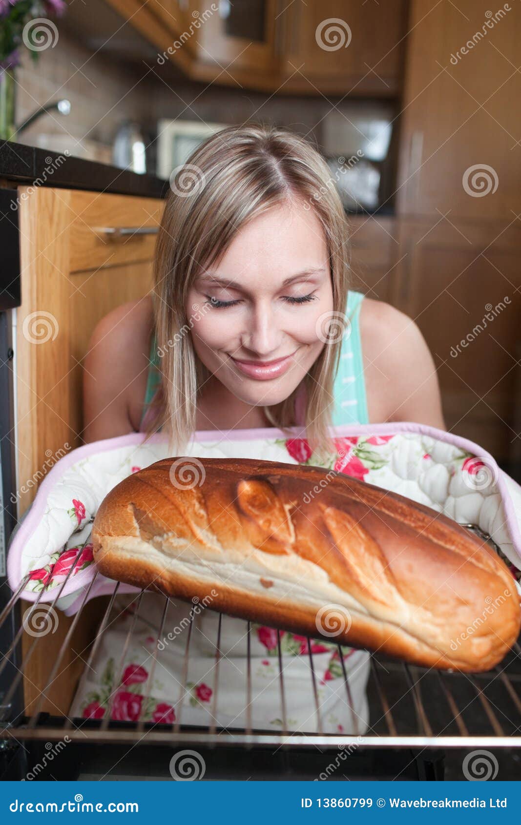 Delighted Blond Woman Baking Bread Stock Image Image of bakery, bread