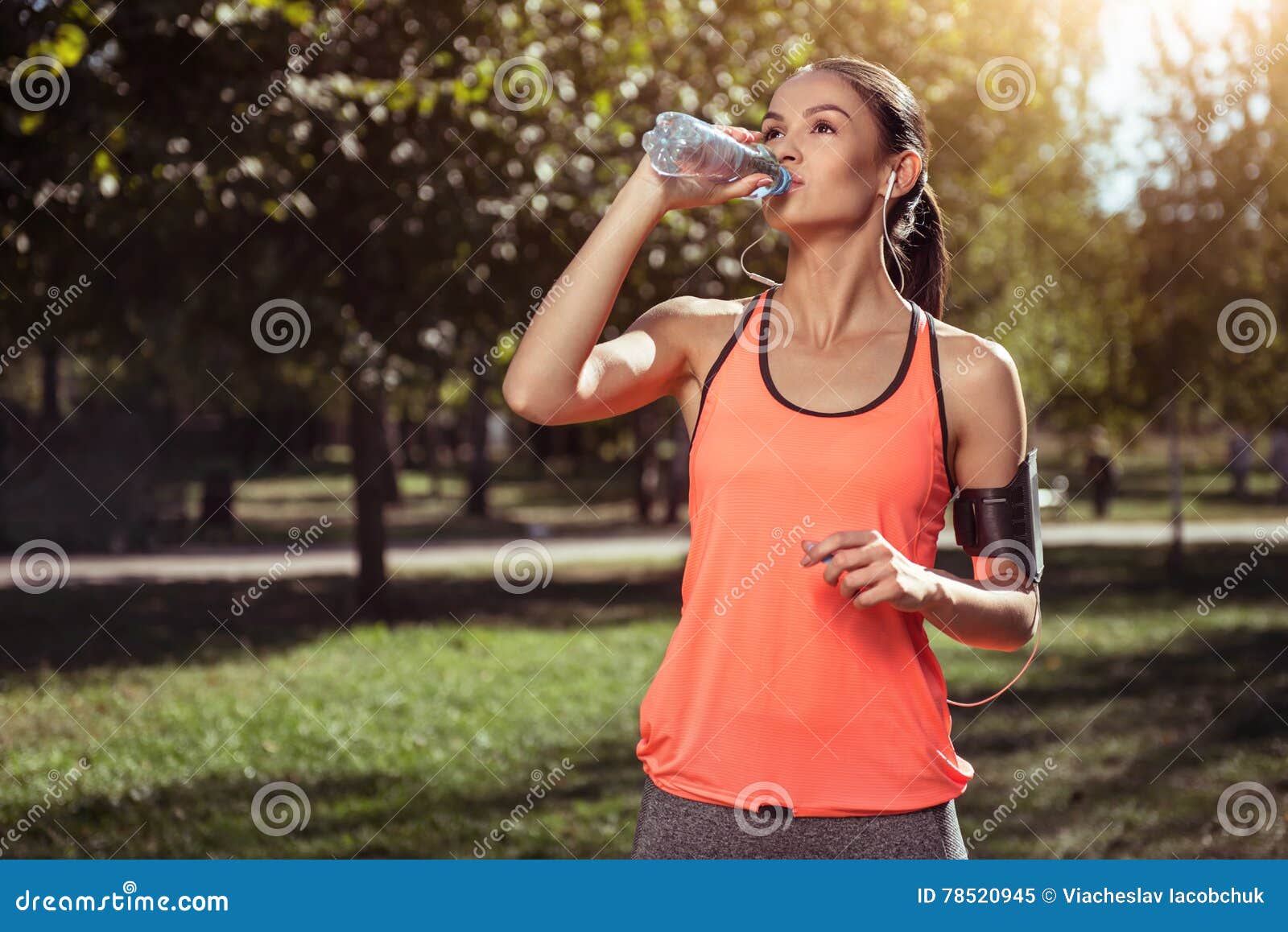 Delighted Girl Drinking Water after Morning Exercises Stock Image ...