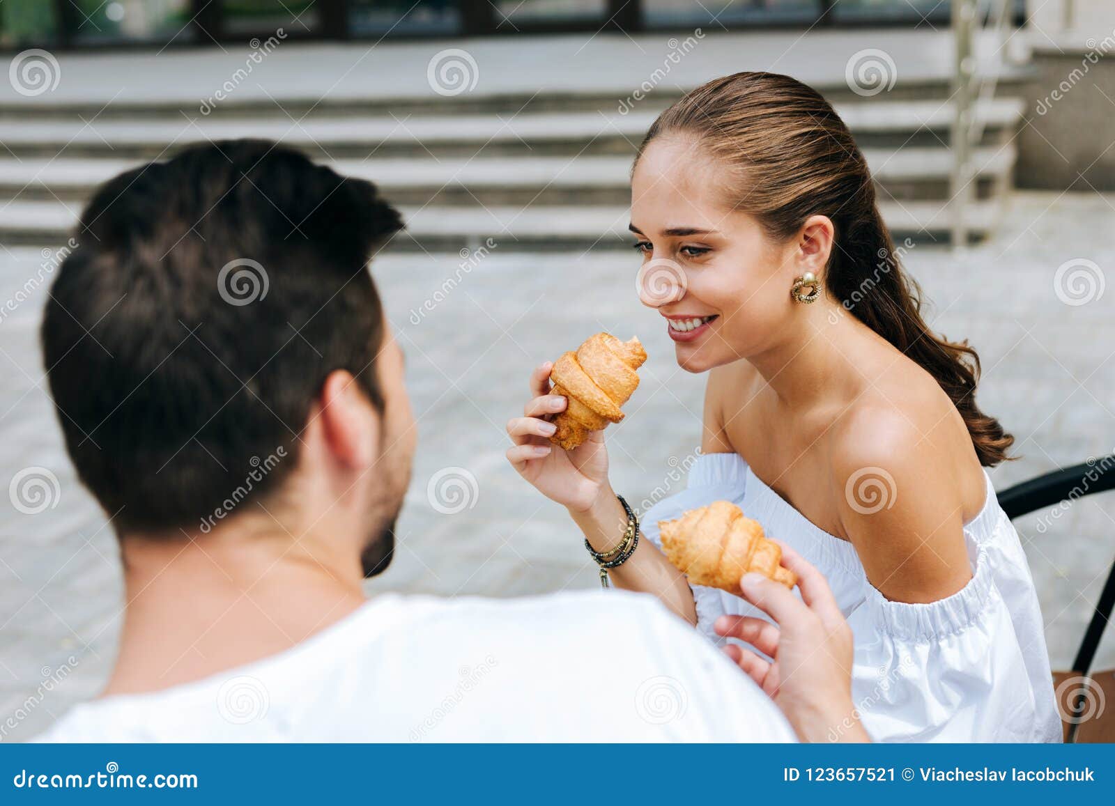 Delighted Joyful Woman Smiling To Her Husband Stock Image Image Of