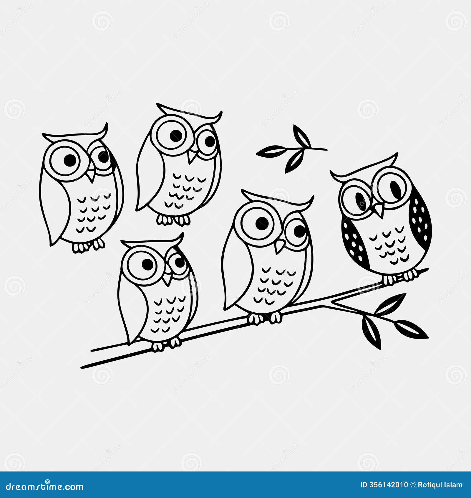 collection of owl silhouettes in a clean, black-and-white graphic style
