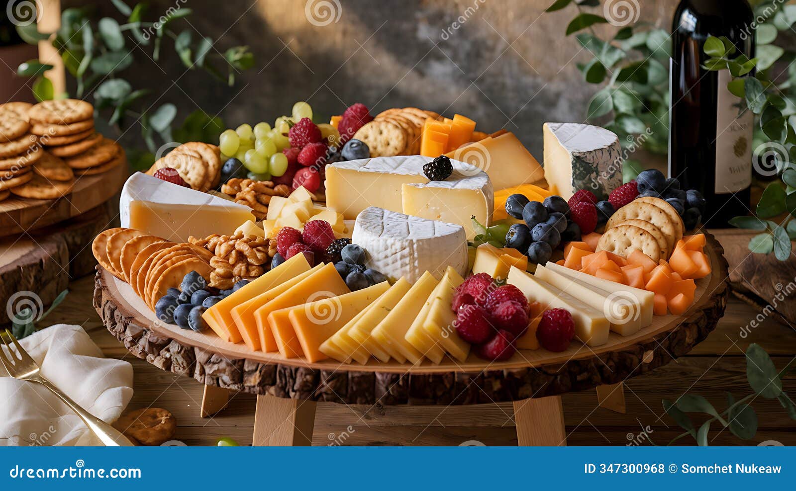 Delightful Gourmet Cheeseboard Display Featuring an Array of Artisan Cheeses  Fresh Fruits and Crunchy Crackers Perfect for Any Stock Illustration -  Illustration of featuring, fresh: 347300968, image size:1600x988
