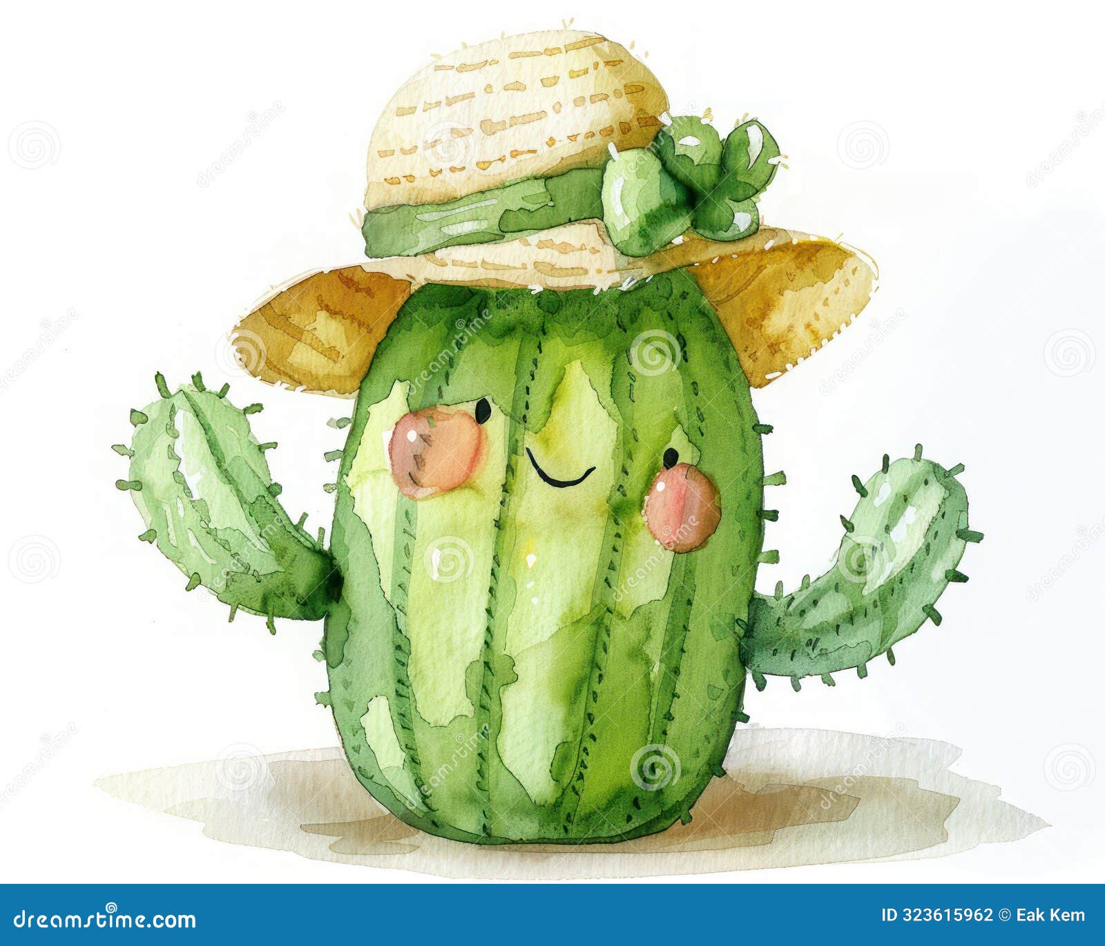 adorable happy cactus with a fun hat in watercolor art on white background perfect for nature and botanical artwork enthusiasts