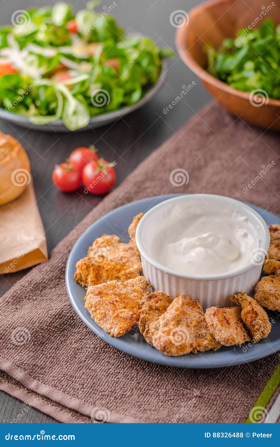 Delish Chicken Popcorn with Garlic Dip Stock Photo Image of garlic