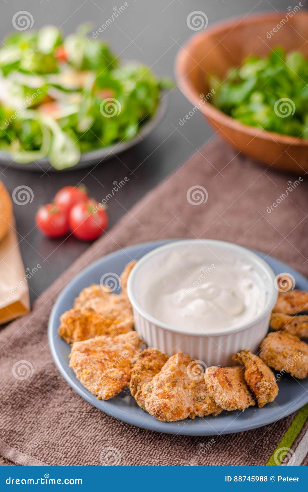 Delish Chicken Popcorn with Garlic Dip Stock Photo Image of gold