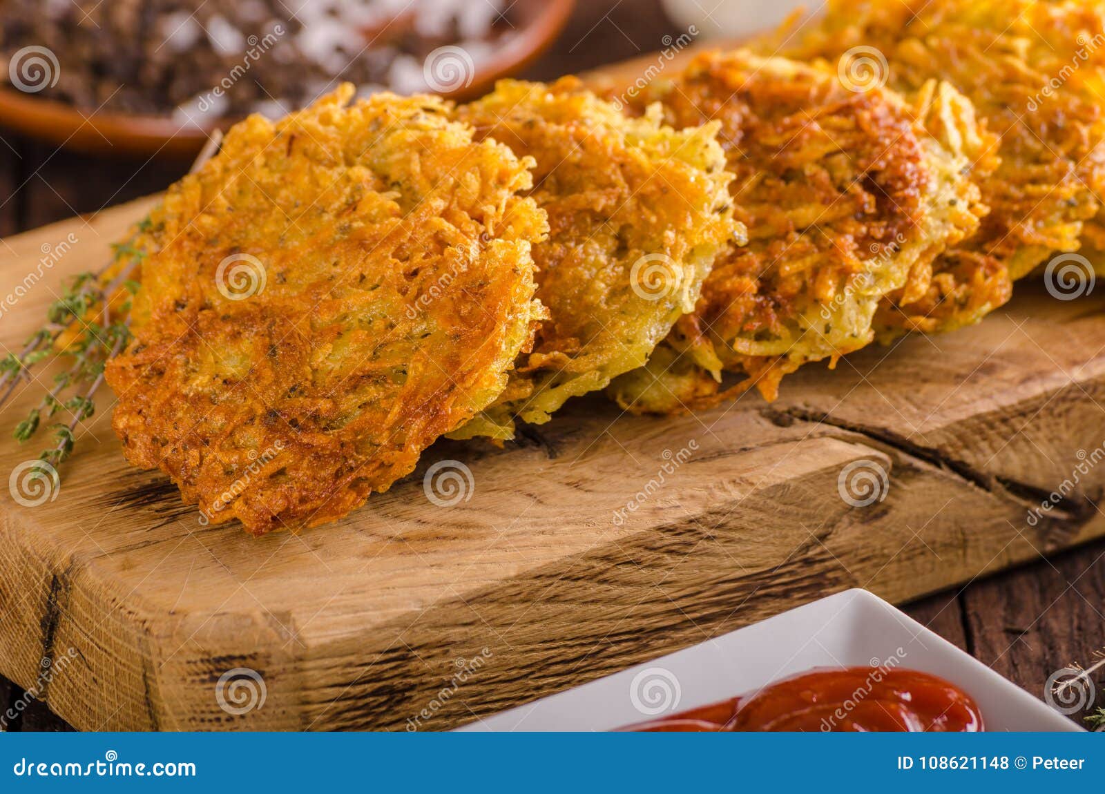 Delish Potato Pancakes with Ketchup Stock Photo Image of dinner