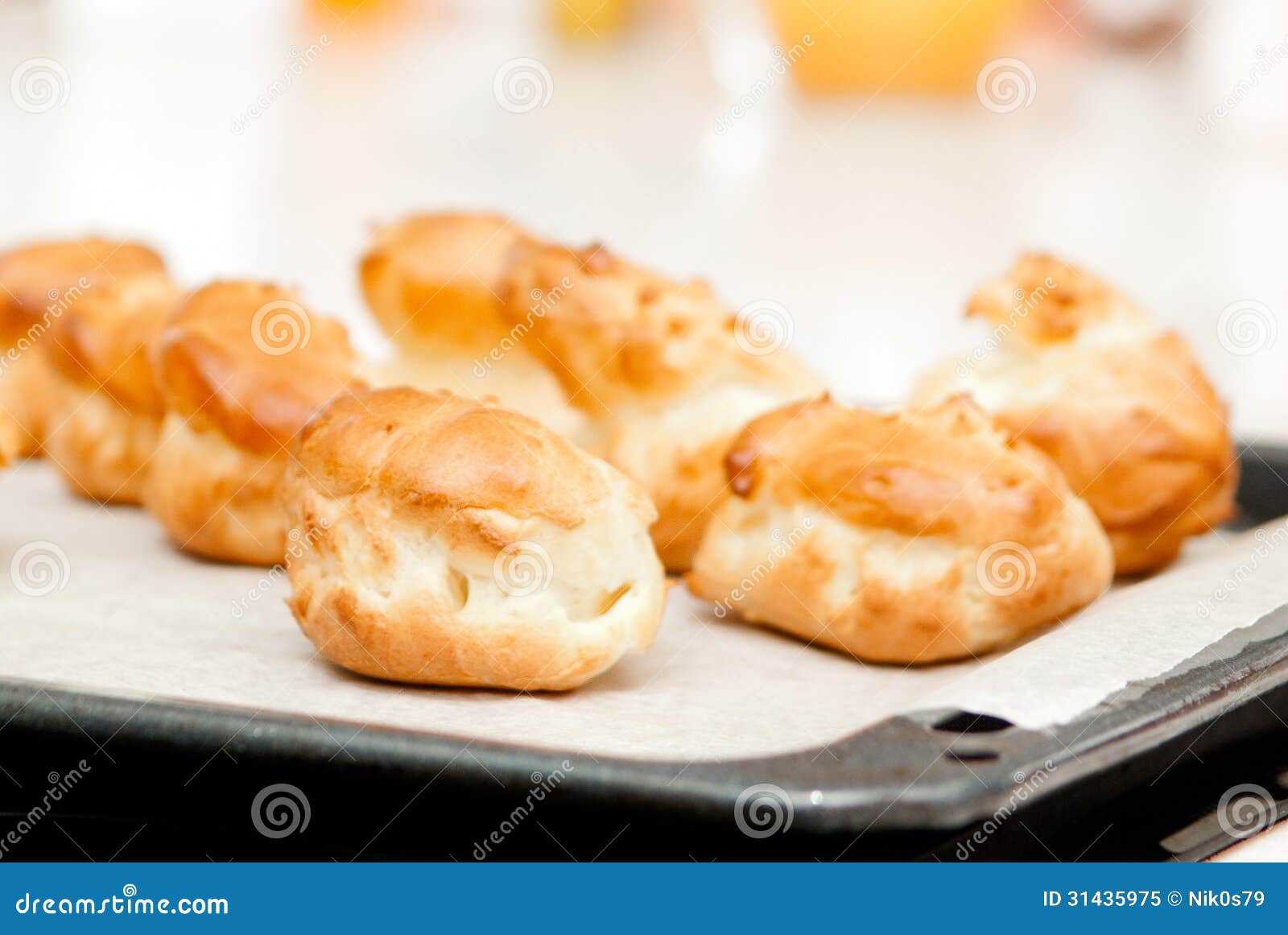 Delisious Profiteroles on the Baking Tray Stock Image Image of food