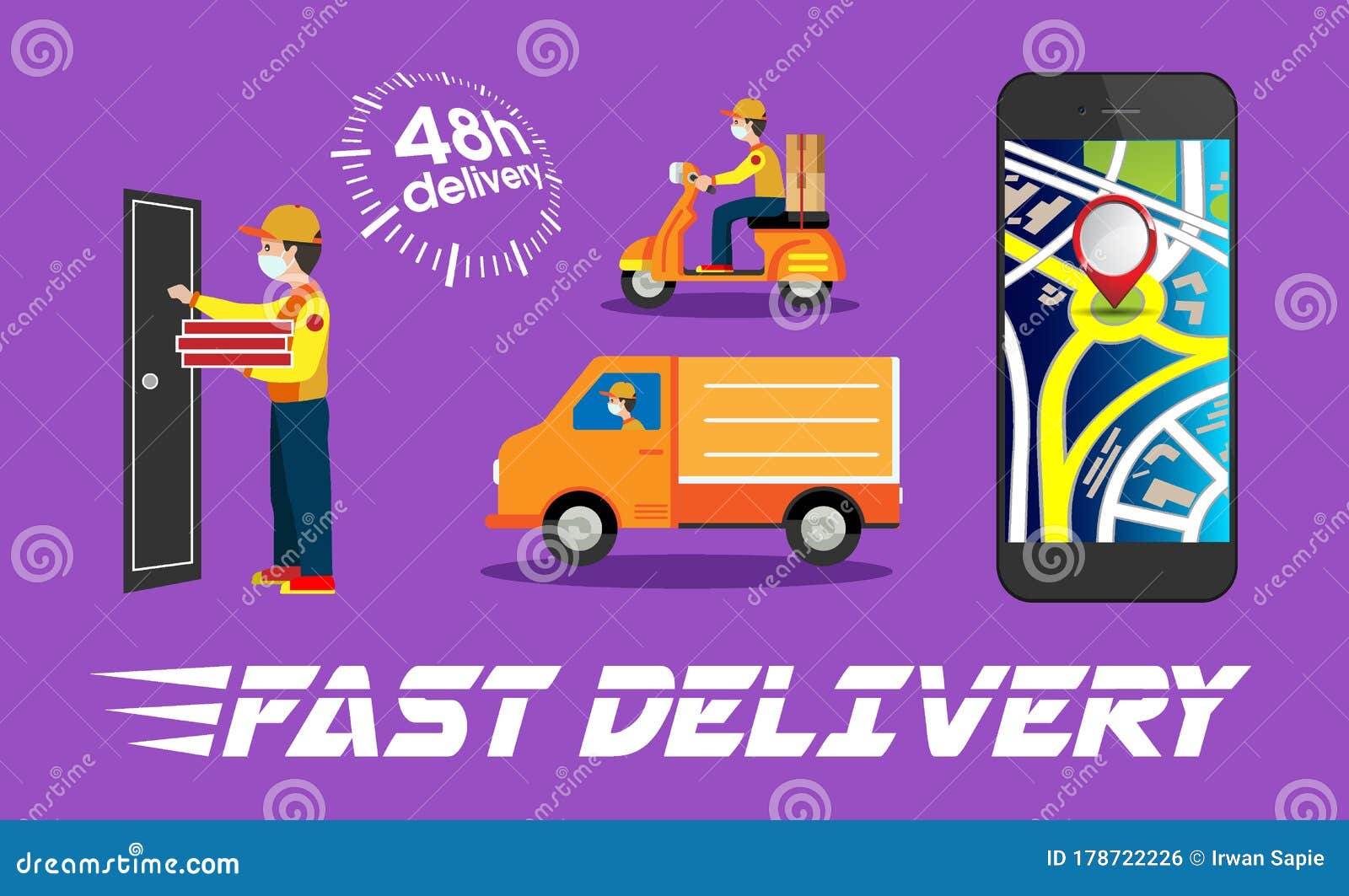 Delivery Fast Order and 48 Hours 01 Stock Vector Illustration of