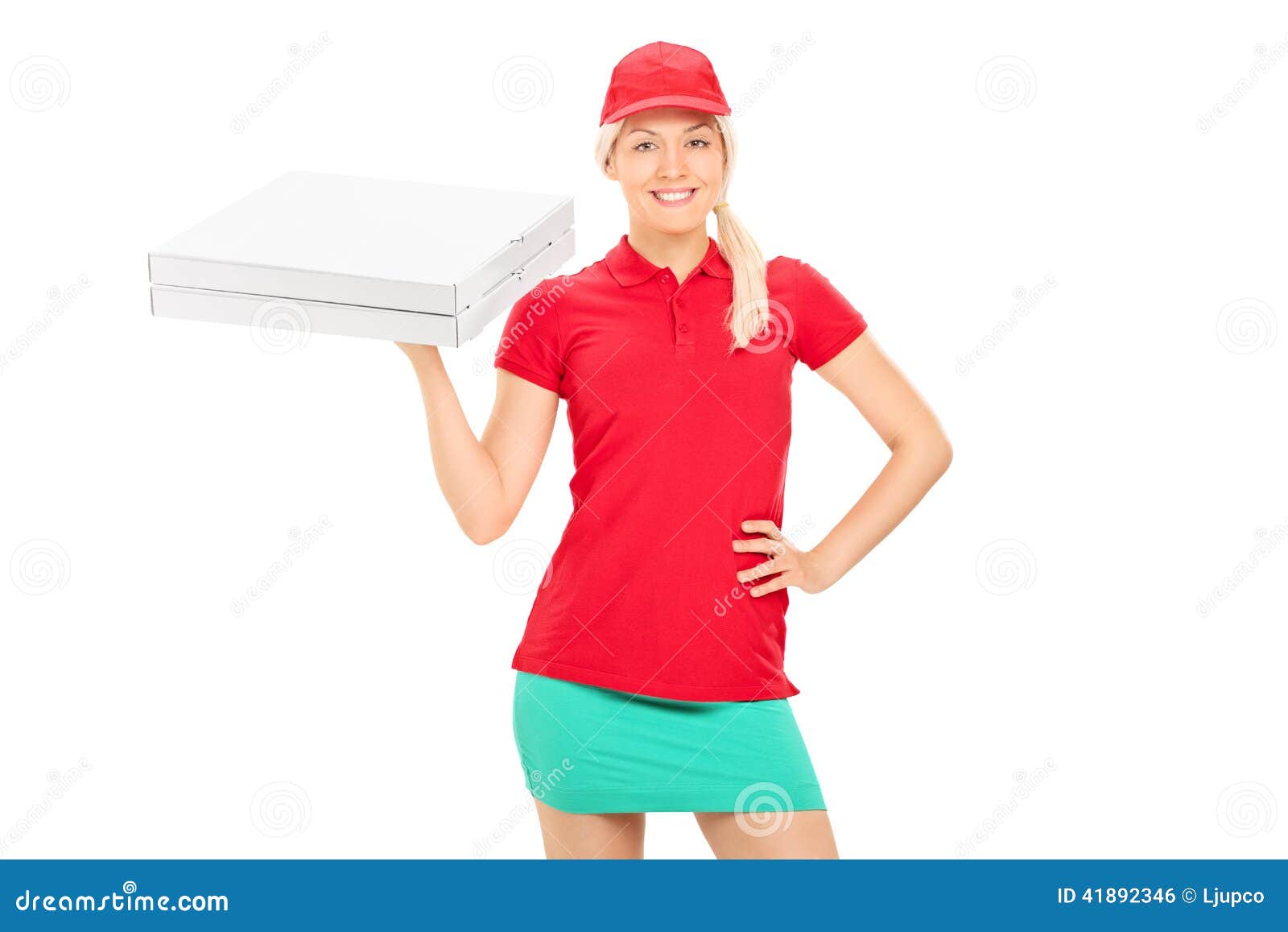 Delivery Girl Holding Two Boxes of Pizza Stock Photo Image of