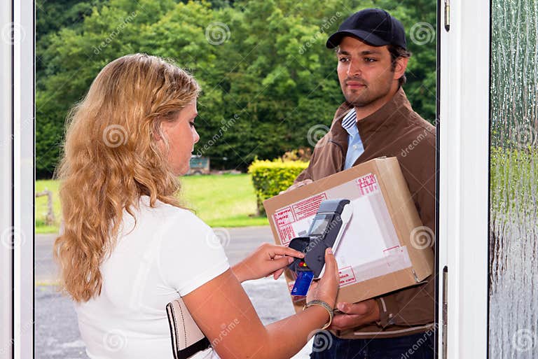 Delivery guy at the door stock photo. Image of demand - 33705044