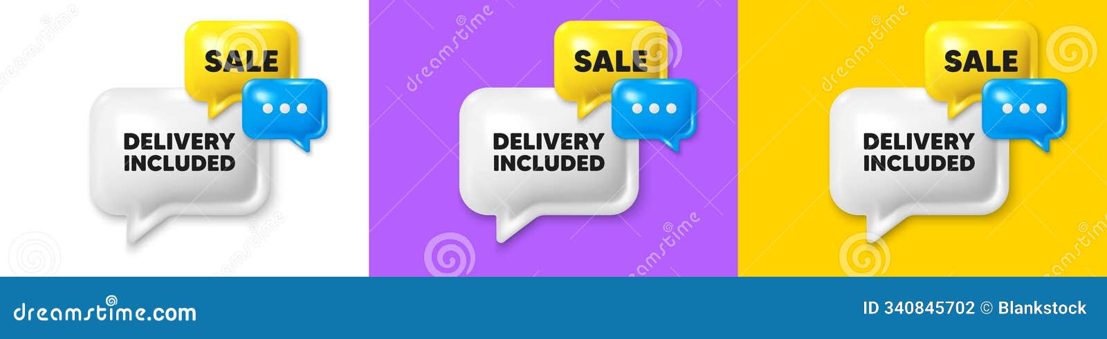 delivery included tag. free shipping sign. chat speech bubble 3d icons. 