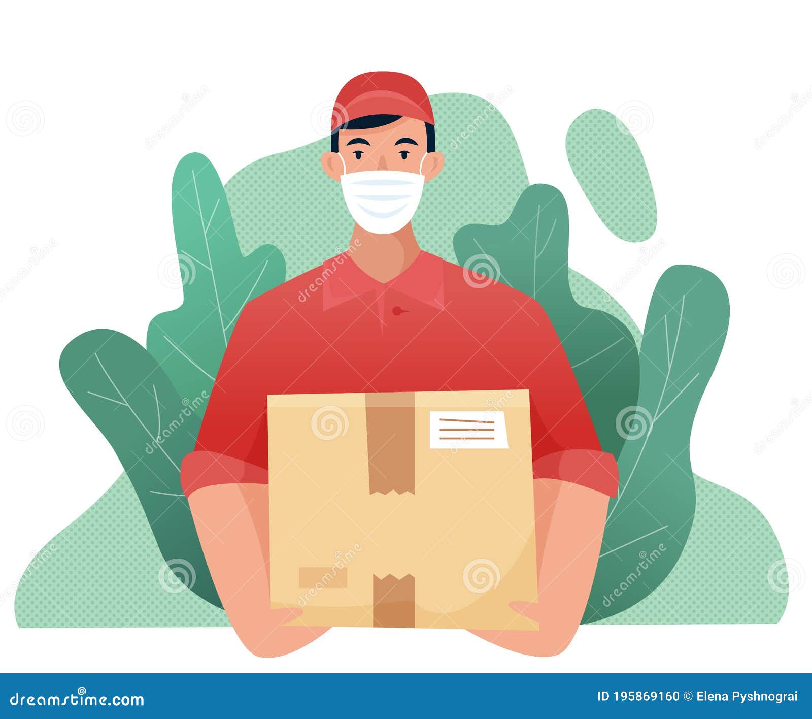 Delivery Man with Box during the Prevention of Coronovirus. Safety Home Delivery. Flat Cartoon Stock Vector - Illustration of food, container: 195869160 Delivery Man with Box during the Prevention of Coronovirus. Safety Home Delivery. Flat Cartoon Stock Vector - Illustration of food, container: 195869160