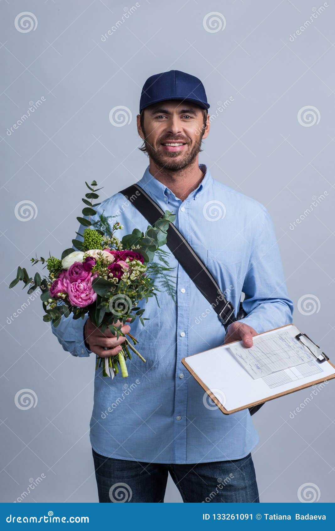 Delivery Man Bringing Flower Bouquet Stock Image Image of fast