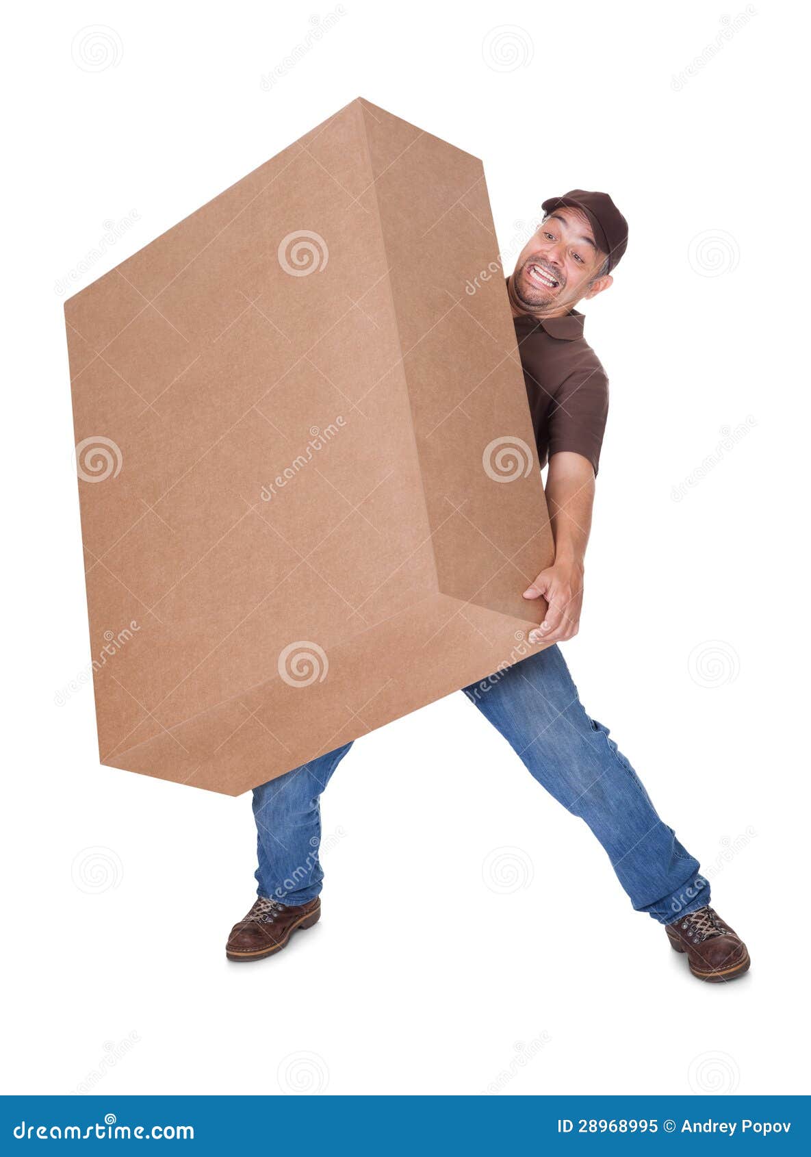 delivery man carrying heavy box