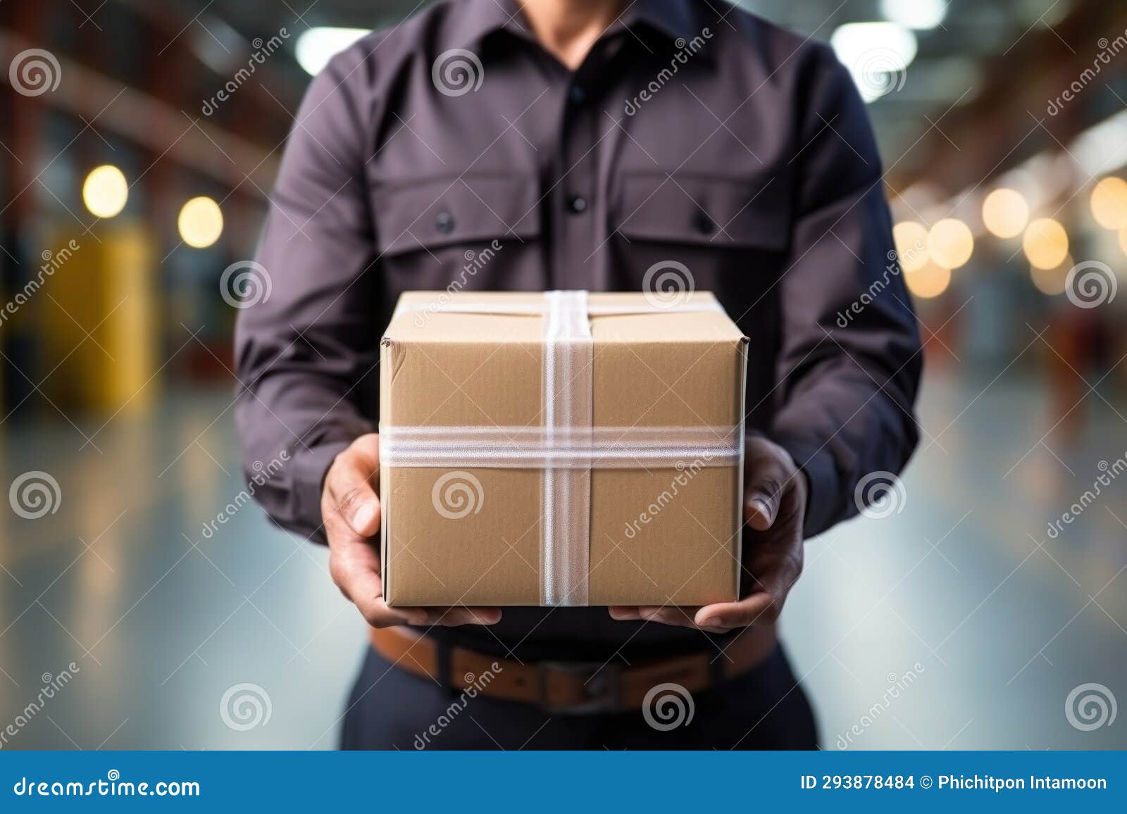 Delivery Man Delivering a Parcel Box To Customer by Cargo Plane