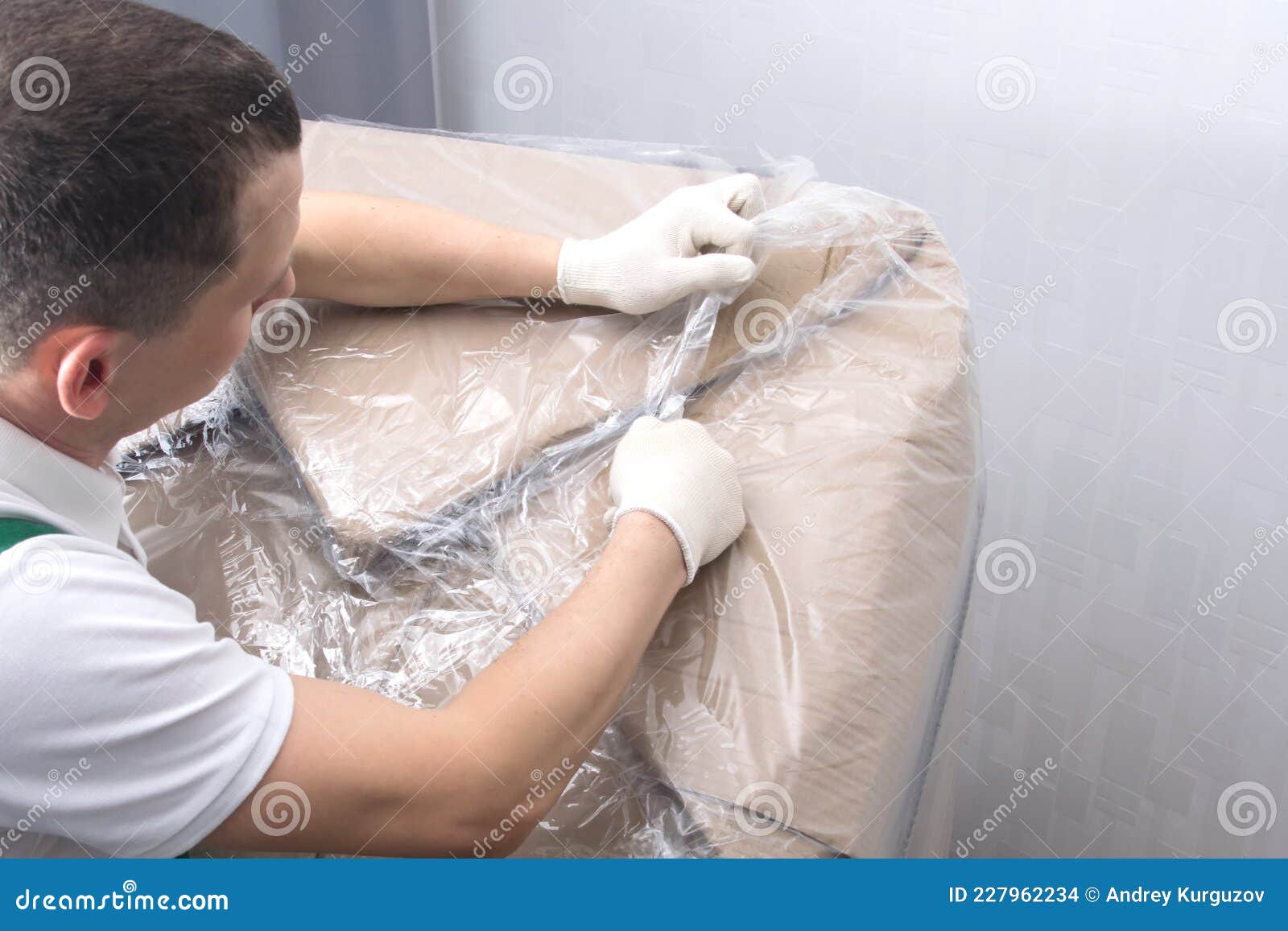 The Delivery Man in Protective Gloves, Opens the Furniture from
