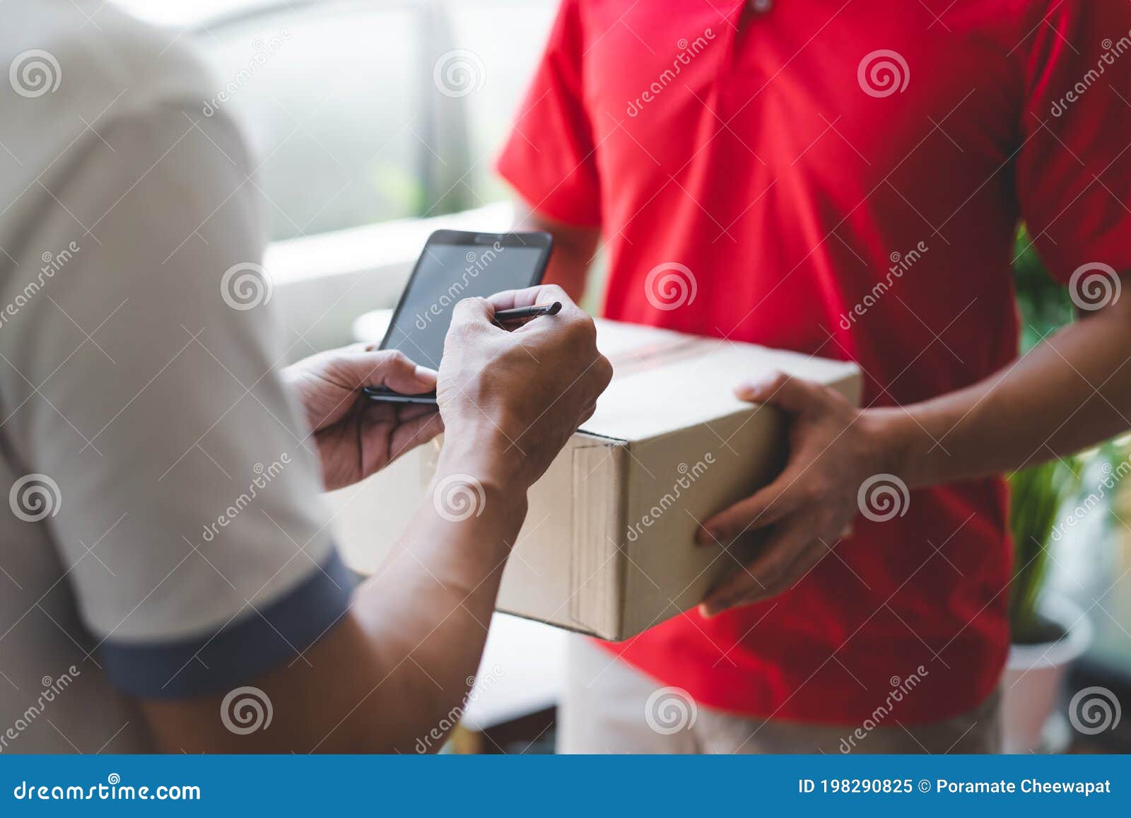 Delivery Man Sending Package To Receiver on Doorway Stock Image Image