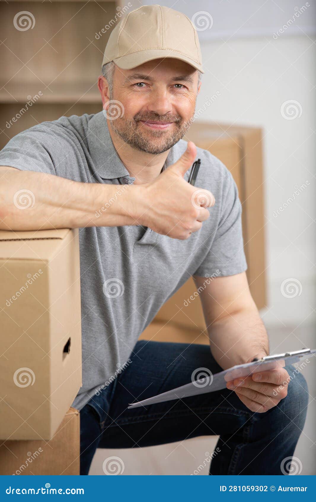 Delivery Man with Thumbs Up Stock Photo Image of stand, service