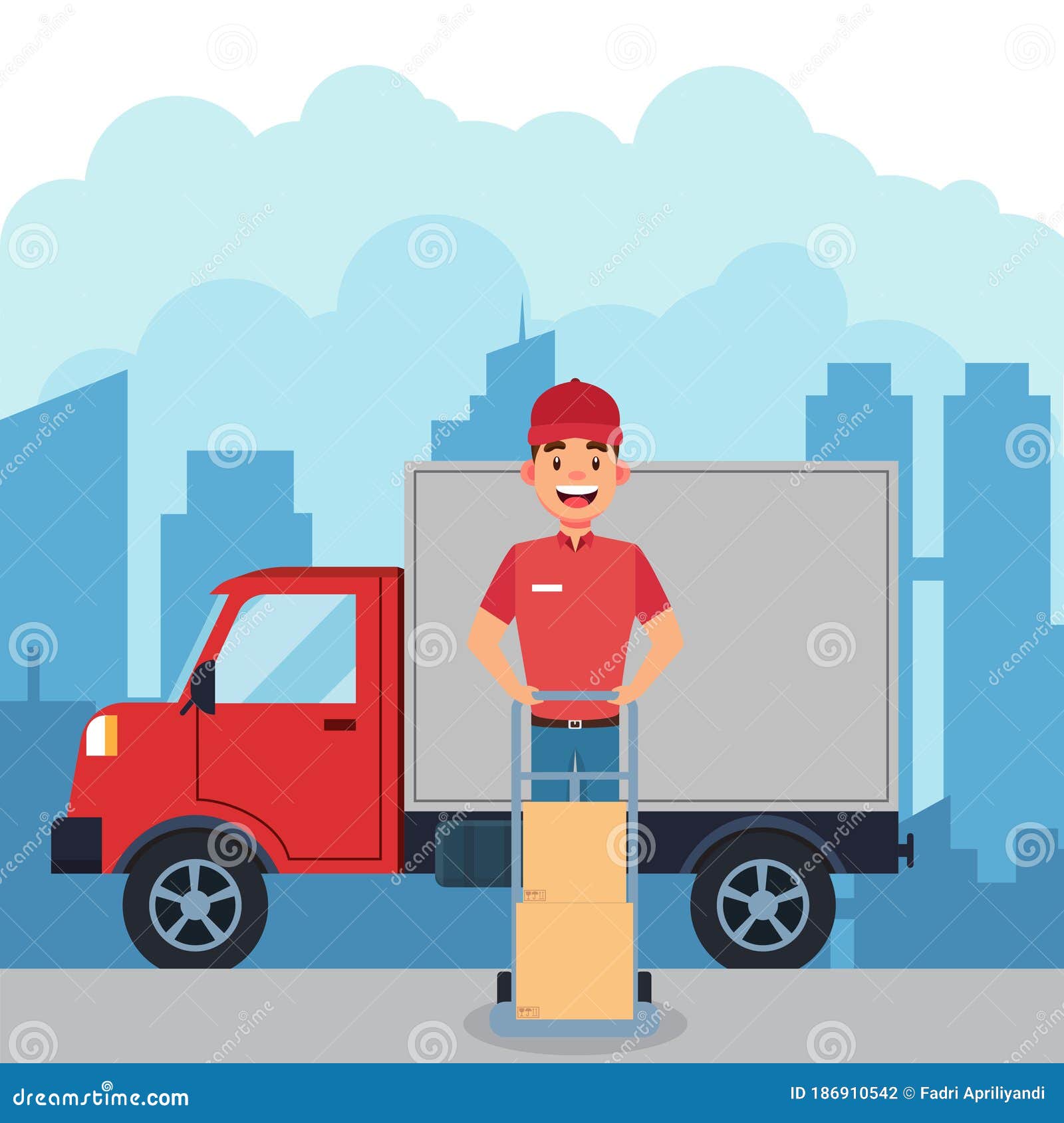 Delivery Man with Truck Cartoon Stock Vector - Illustration of people,  cargo: 186910542