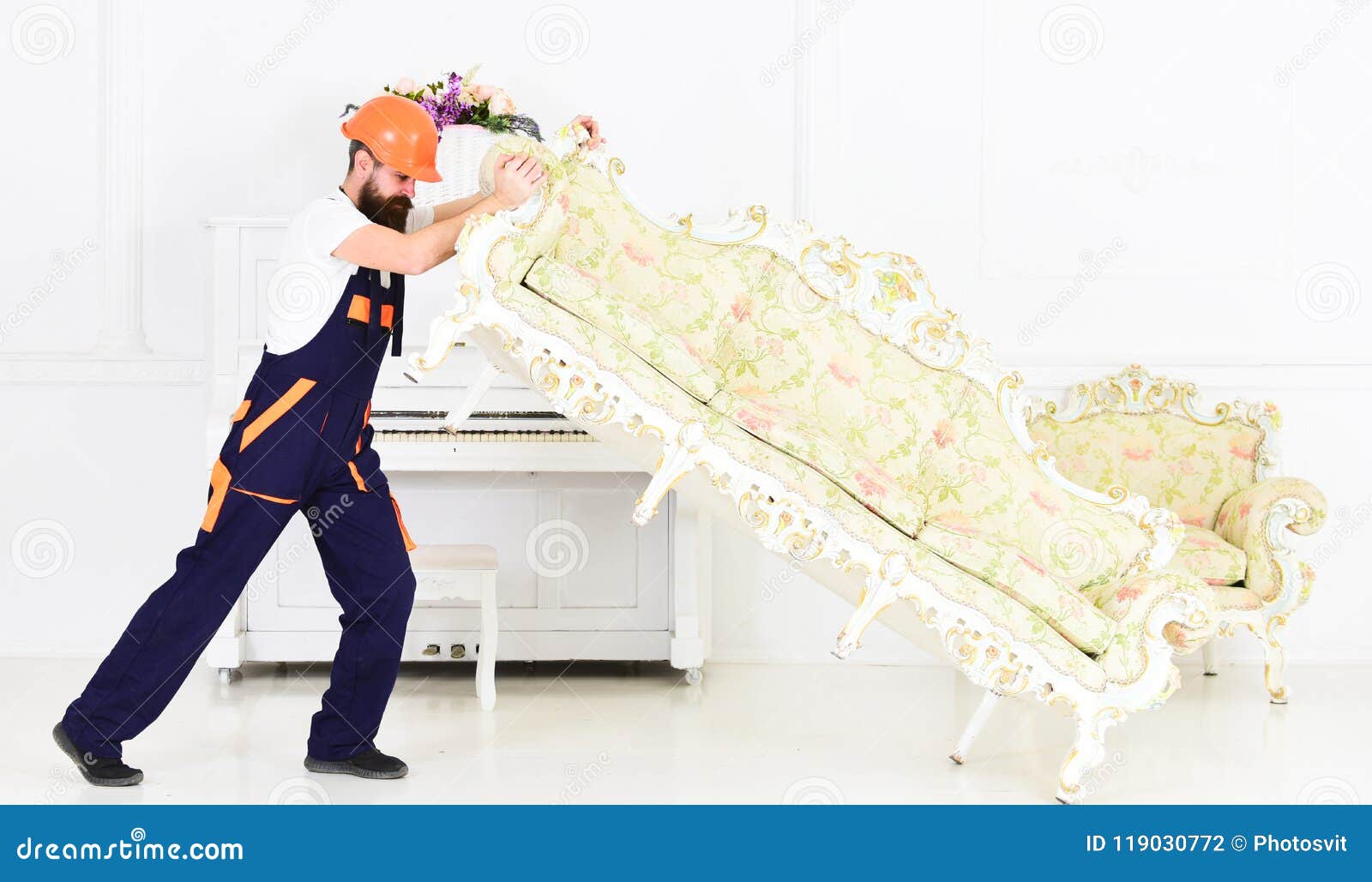 Delivery Service Concept. Courier Delivers Furniture in Case of Move