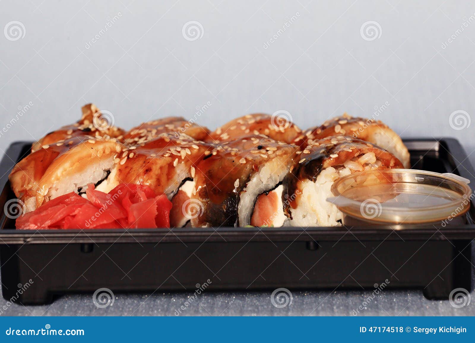 Delivery Service Japanese Food Rolls in Plastic Box Stock Photo - Image