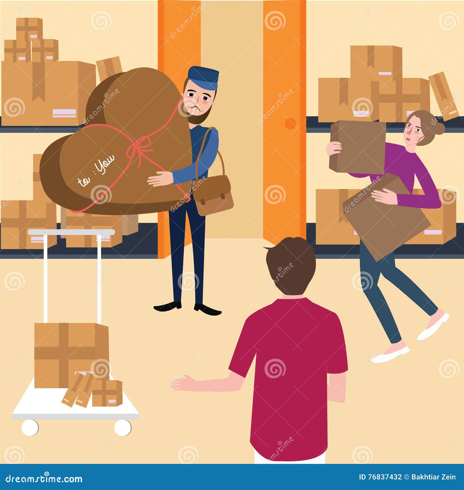 Delivery Team and Manager Working with Box in Shelf Warehouse Shipping