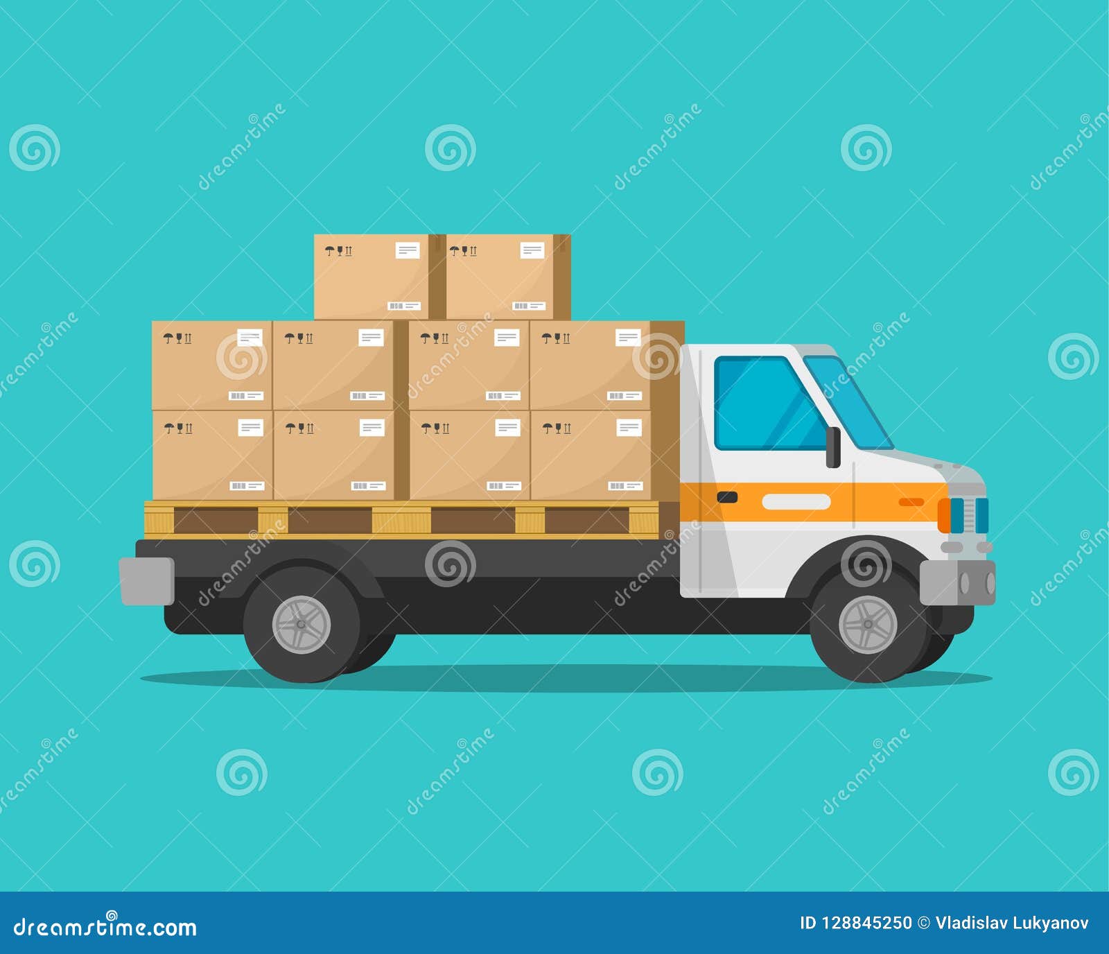 Delivery Truck with Parcel Cargo Boxes Vector Illustration, Flat Cartoon  Freight Van or Lorry Automobile with Packages Stock Vector - Illustration  of side, container: 128845250