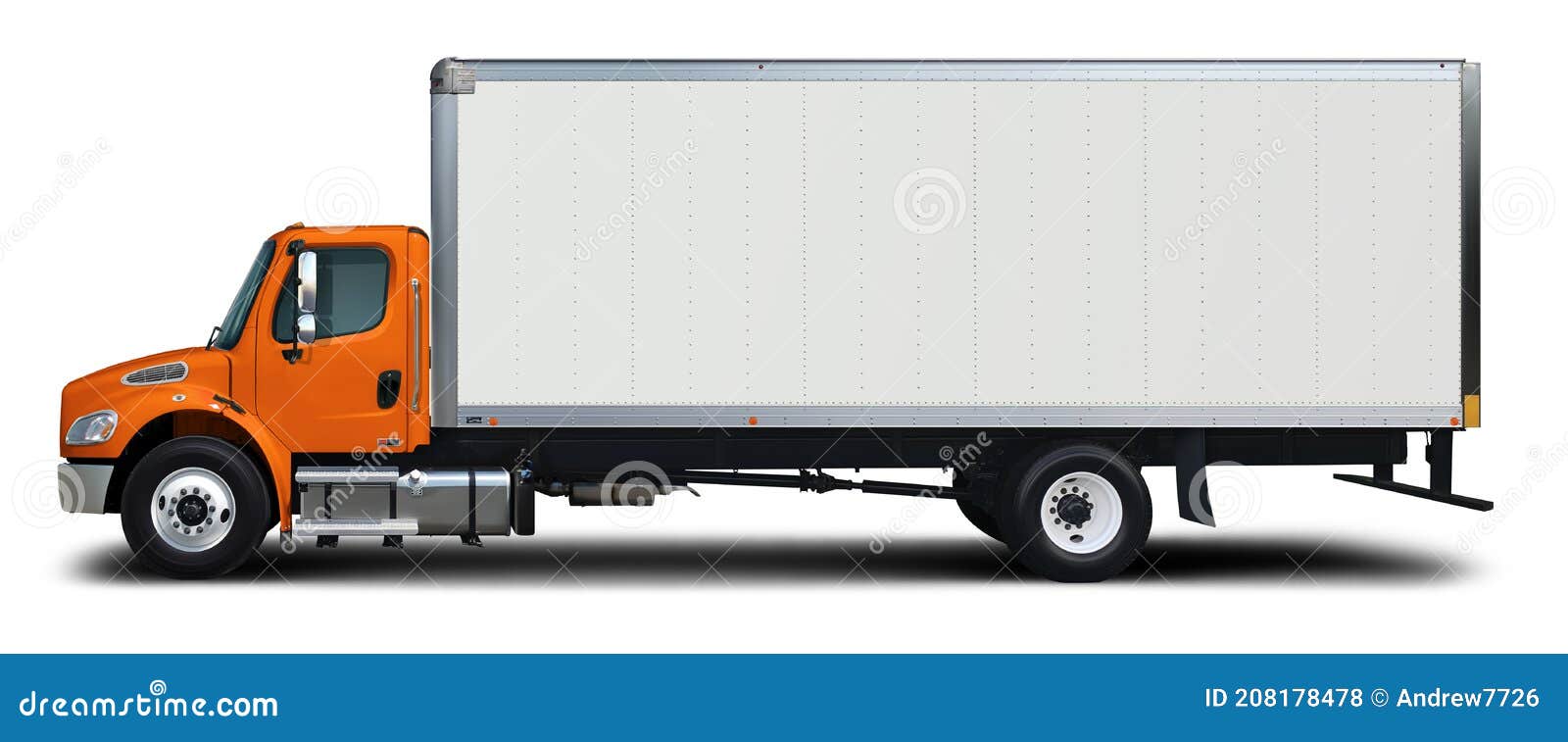 Delivery Truck Side View with Orange Cab. Stock Photo Image of