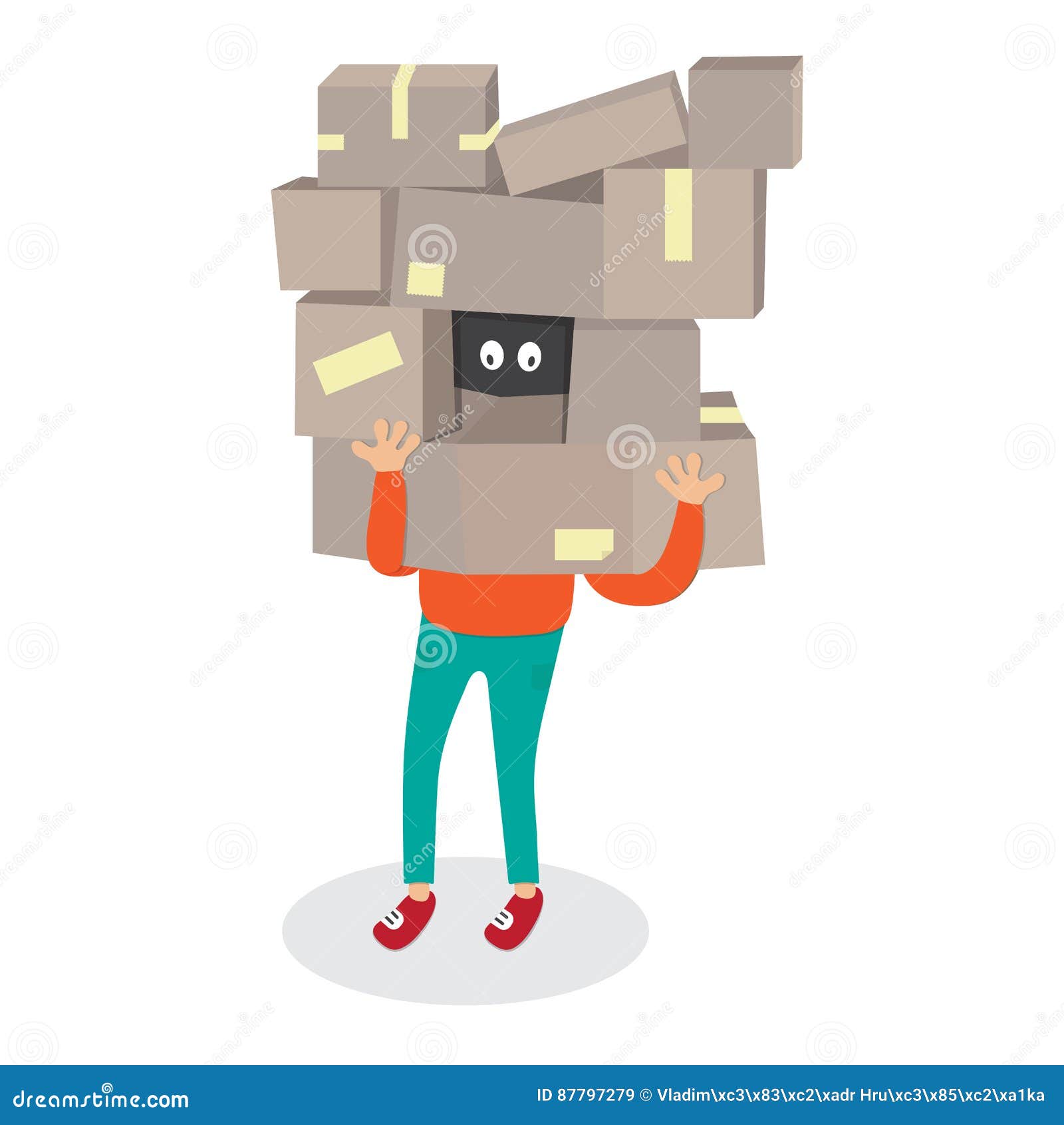 delivery worker hide by box.courier man carrying boxes cartoon  