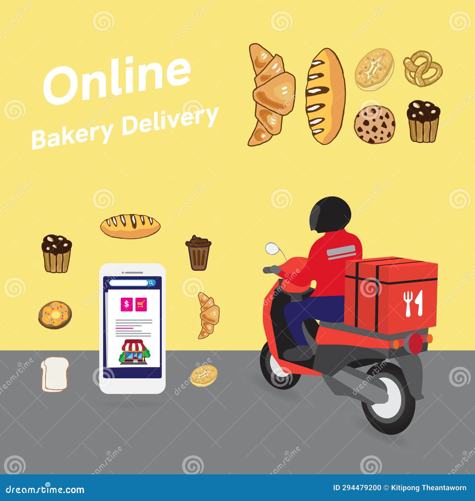 Bakery Online Service or Platform Set. Online Order Sweets and Cookies