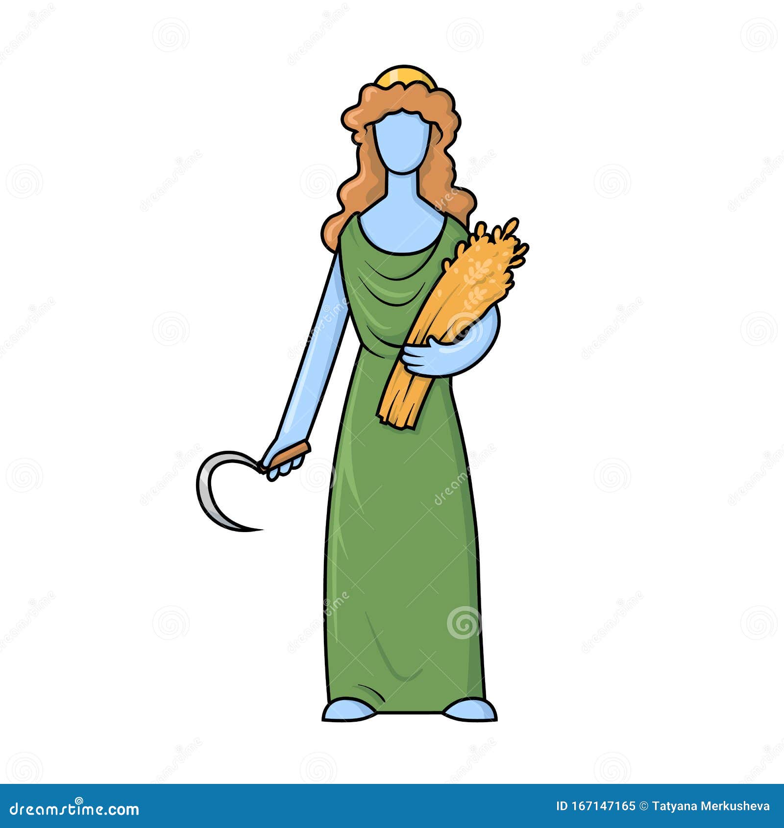 Demetra, Goddess of Agriculture. Mythology. Flat Vector Illustration