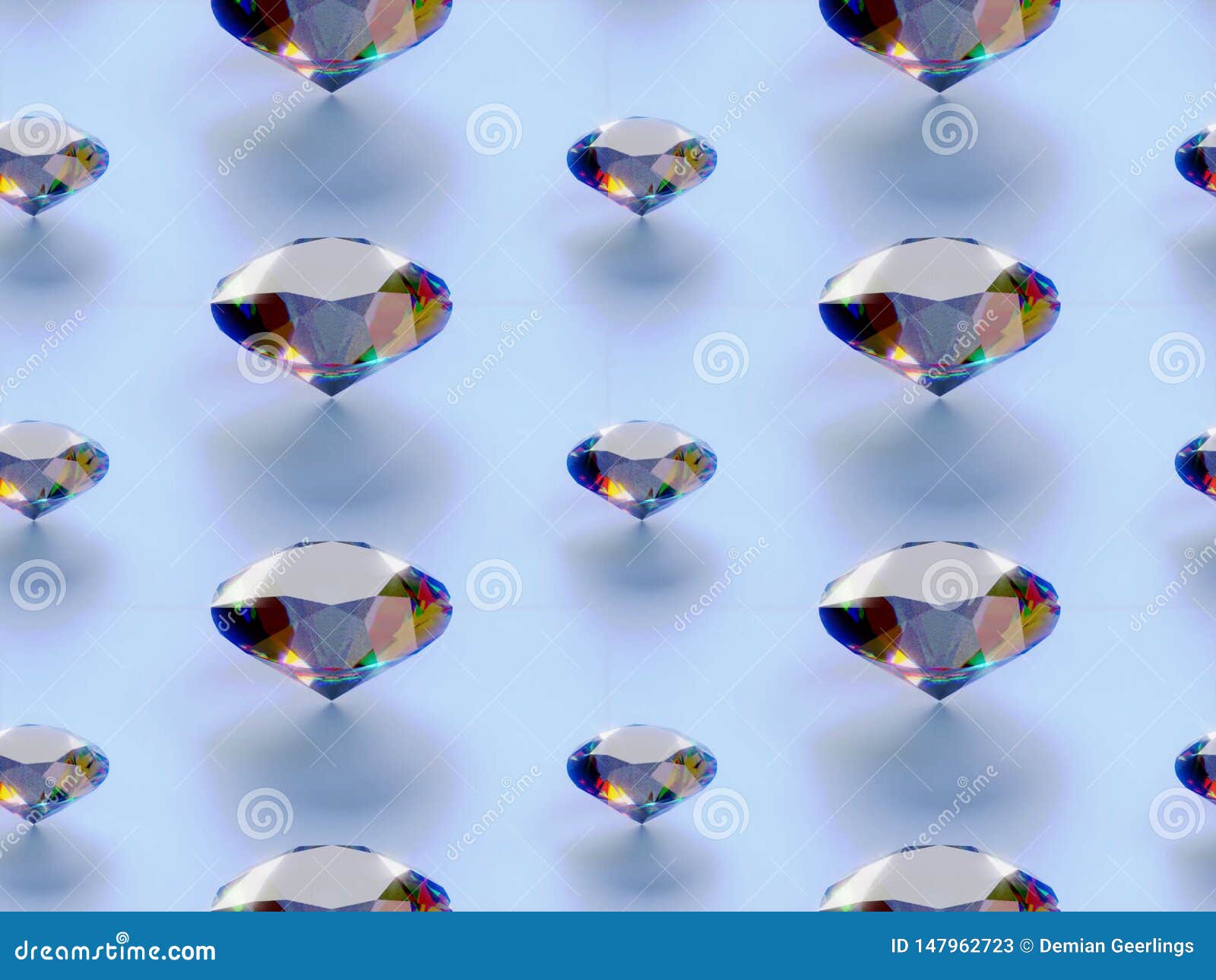 3demian seamless pattern diamond on blue background