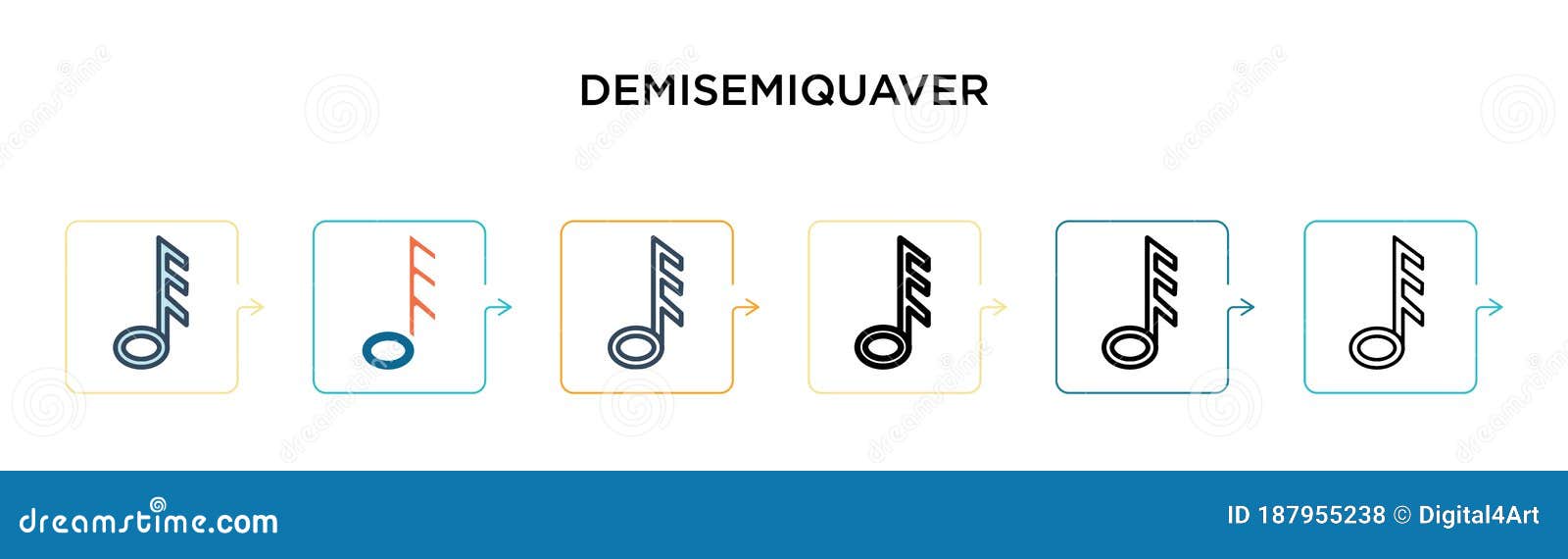 demisemiquaver  icon in 6 different modern styles. black, two colored demisemiquaver icons ed in filled, outline, line