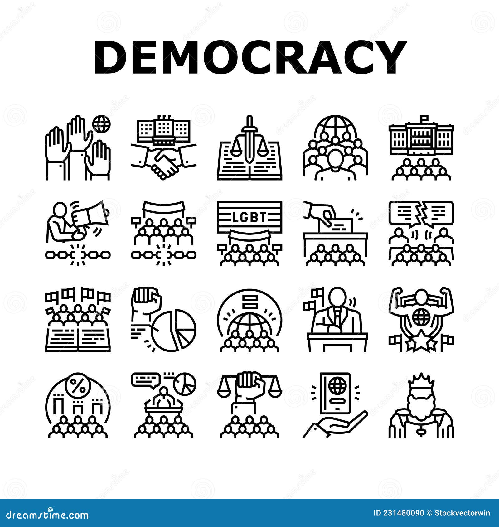 democracy government politic icons set 