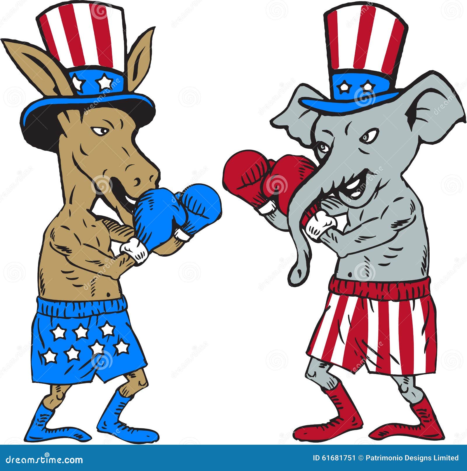 Democrat Donkey Boxer and Republican Elephant Mascot Cartoon Editorial  Photo - Illustration of side, boxer: 61681751