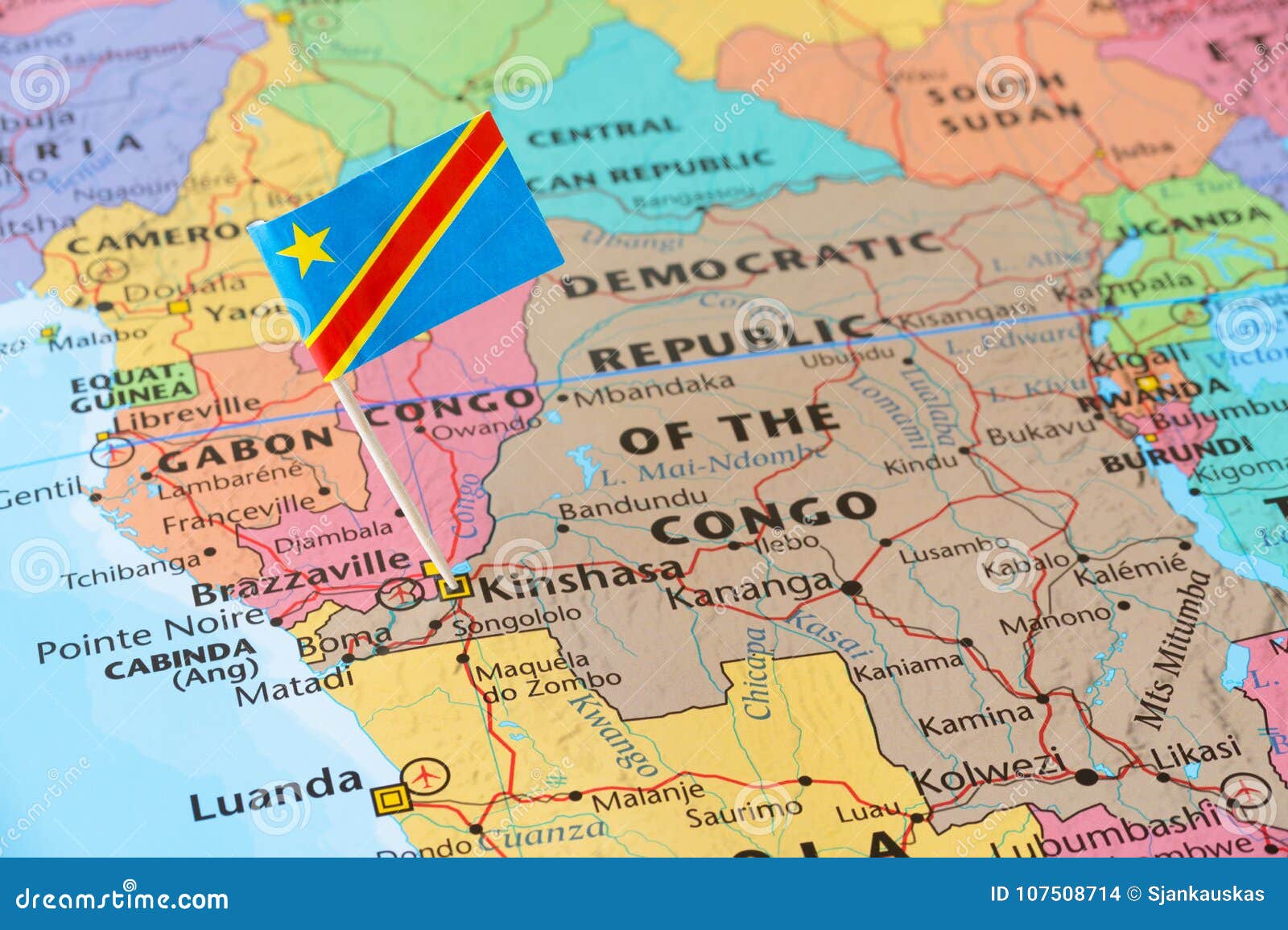 the democratic republic of the congo flag pin on map