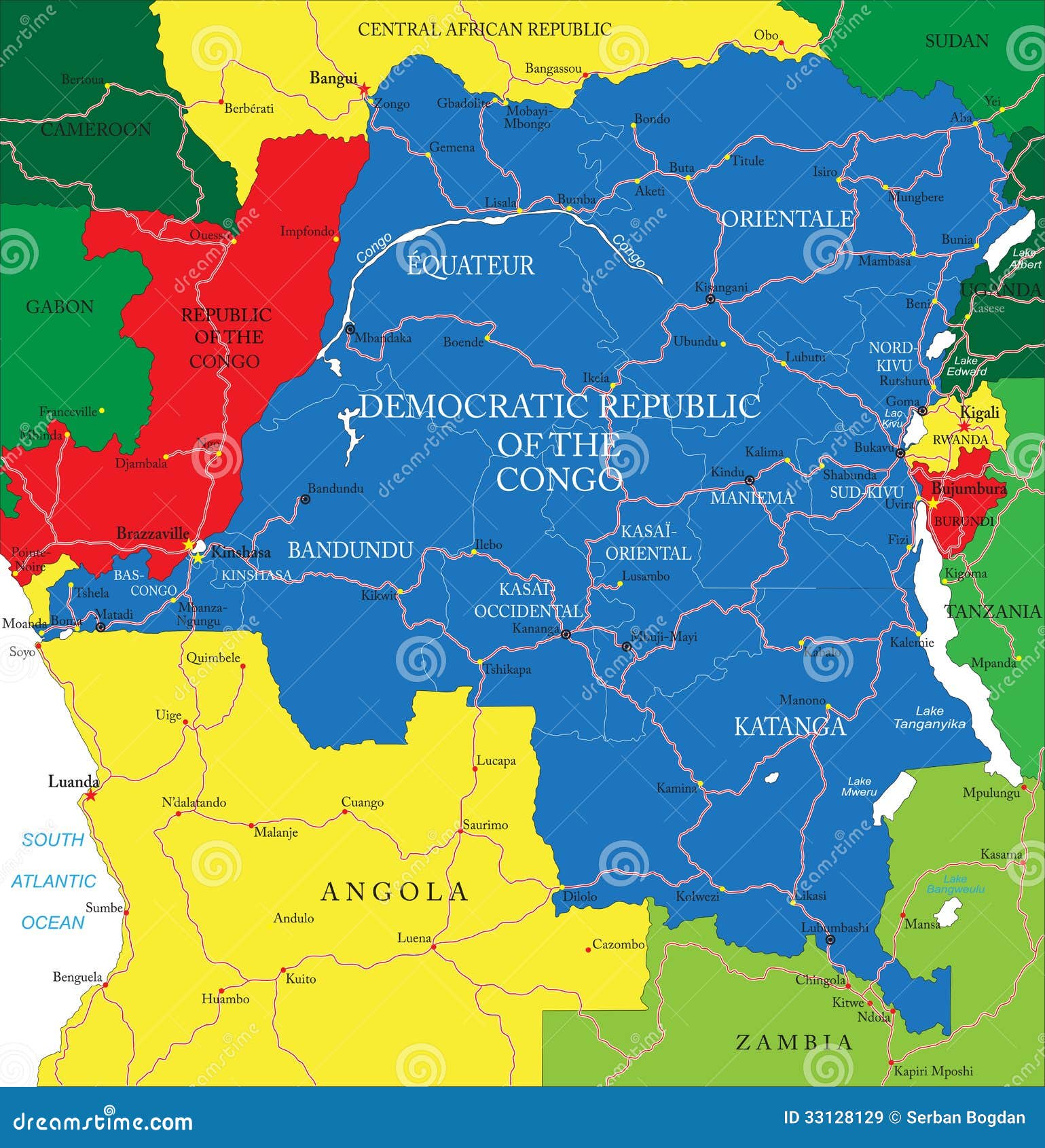 democratic republic of the congo map(former zaire)