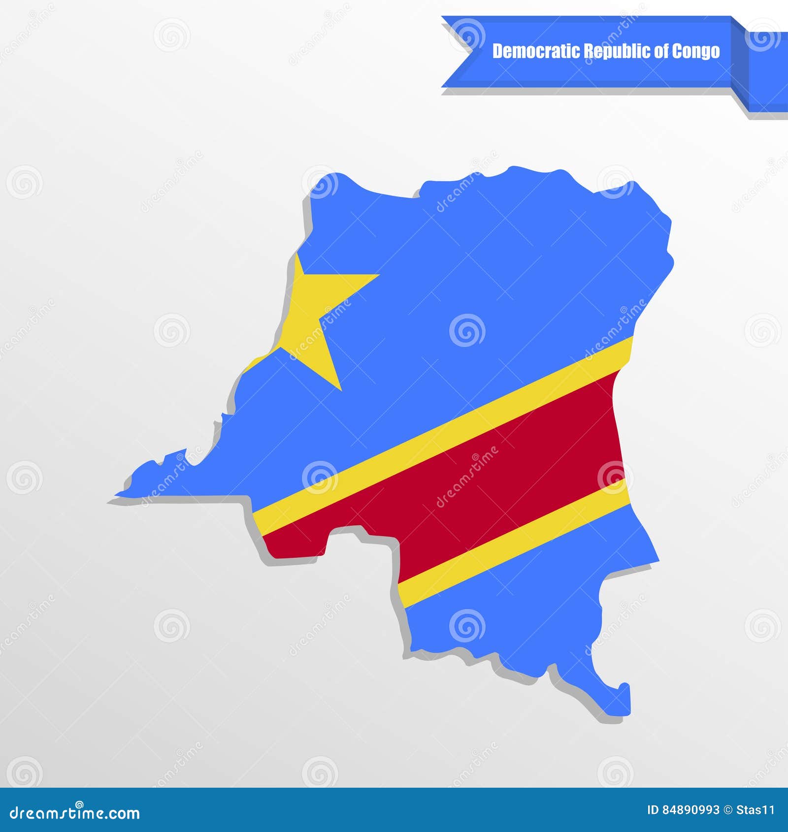 democratic repuplic of congo map with flag inside and ribbon