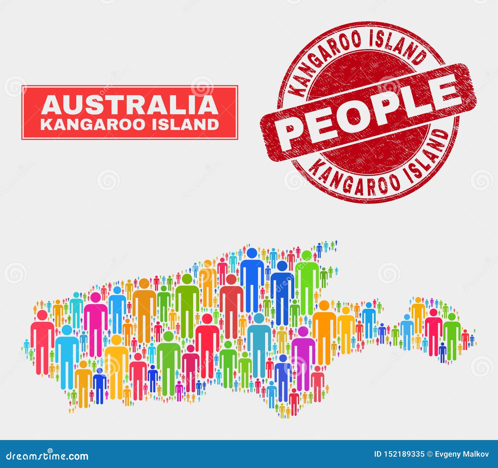 Kangaroo Island Map Population Demographics and Scratched Stamp Stock