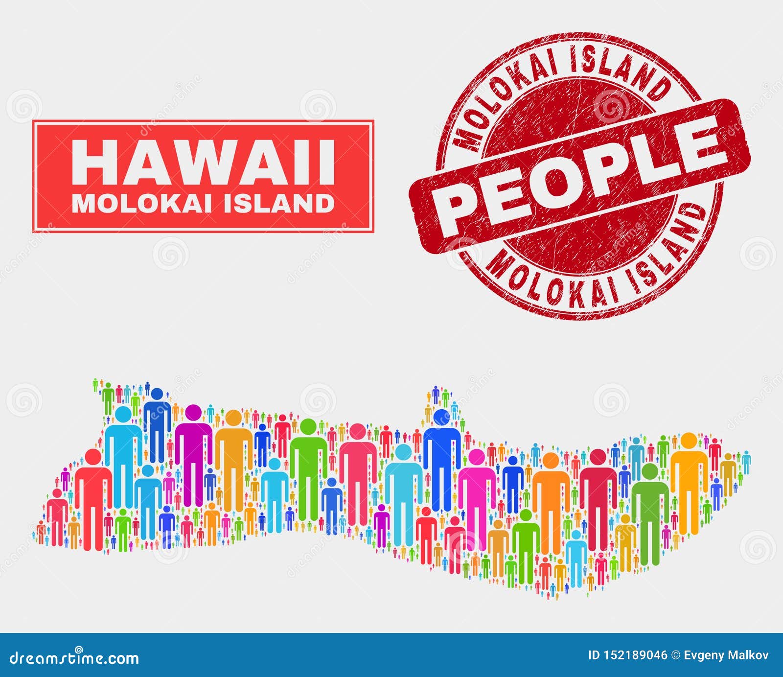 Molokai Island Map Population People and Textured Stamp Stock Vector