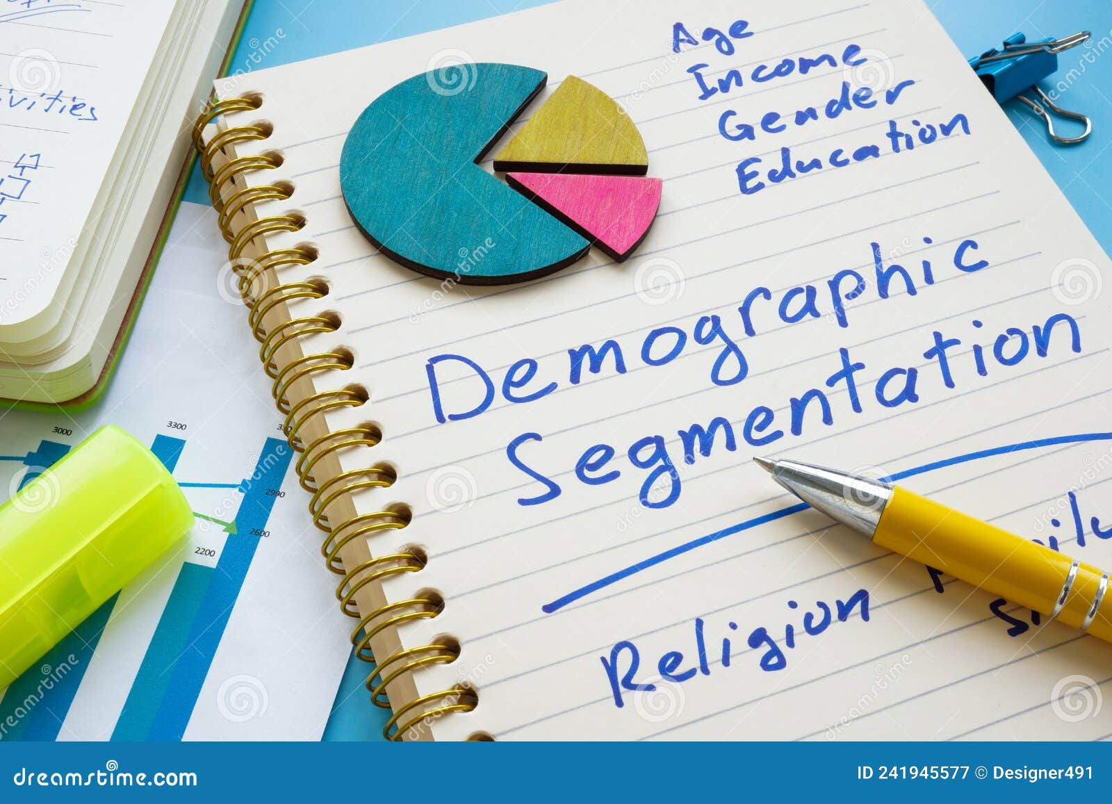 demographic segmentation list on the page and papers.