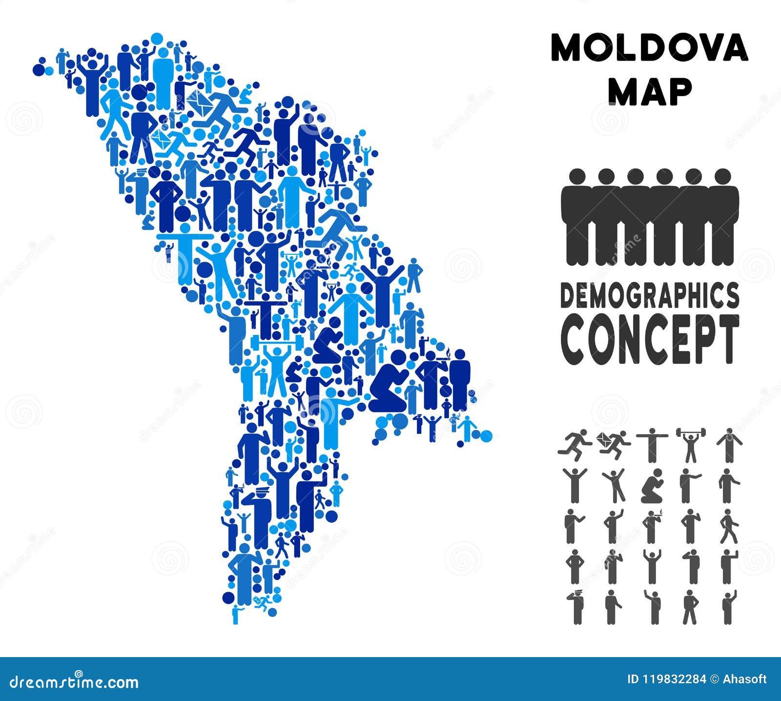 Demographics Moldova Map stock vector. Illustration of community