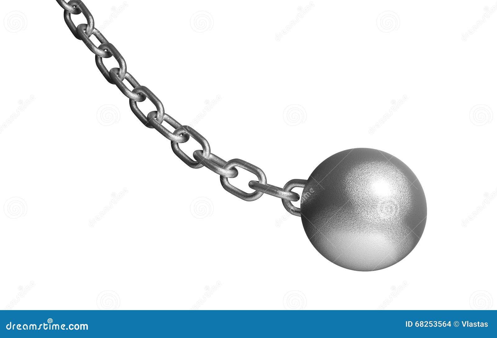 demolish ball hanging on the iron chain. on white.