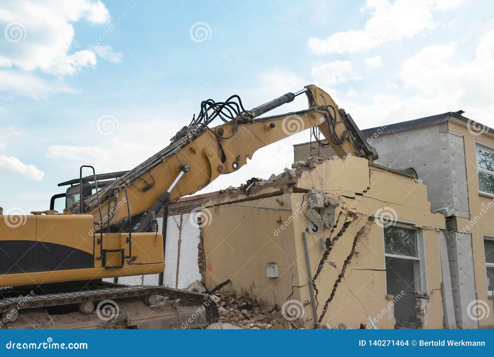Demolition of a House by an Excavator Stock Photo Image of office